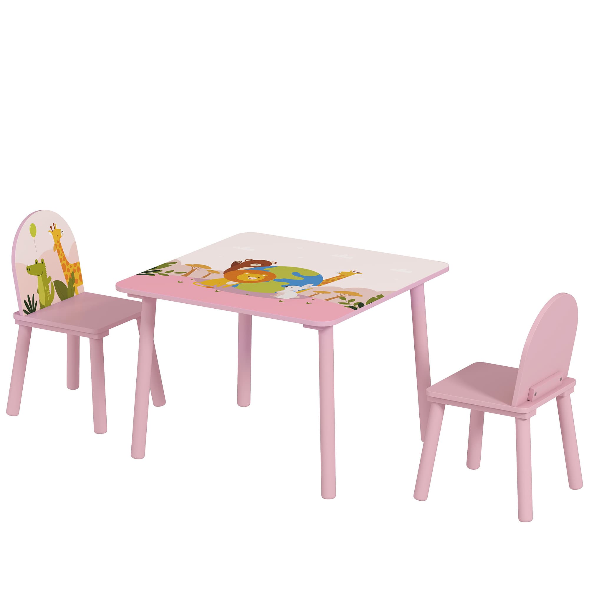 AIYAPLAY Table enfant avec chaise, ensemble table et 2 chaises en bois pour dessiner, jouer, étudier, rose