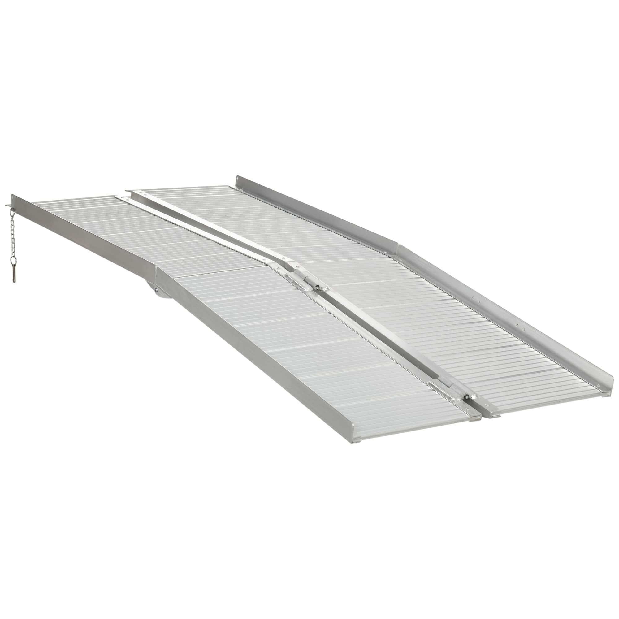 HOMCOM Rampe de fauteuil roulant rampe de chargement rampe d'accès antidérapante pliable avec bordures dim. 183L x 72l cm alu