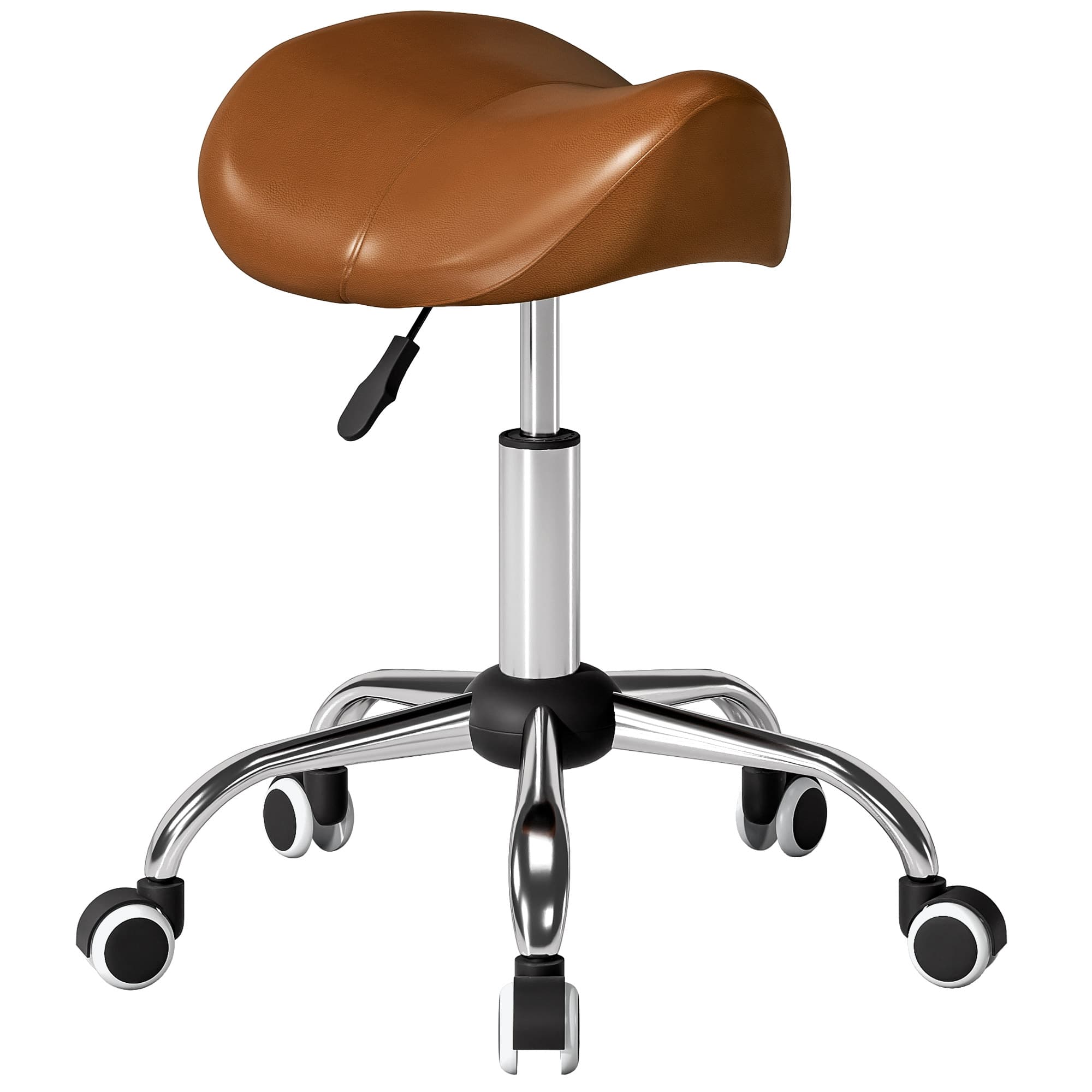 HOMCOM Tabouret à roulettes, chaise de travail avec hauteur réglable 49-61 cm et selle ergonomique, 52x53x49-61cm, marron