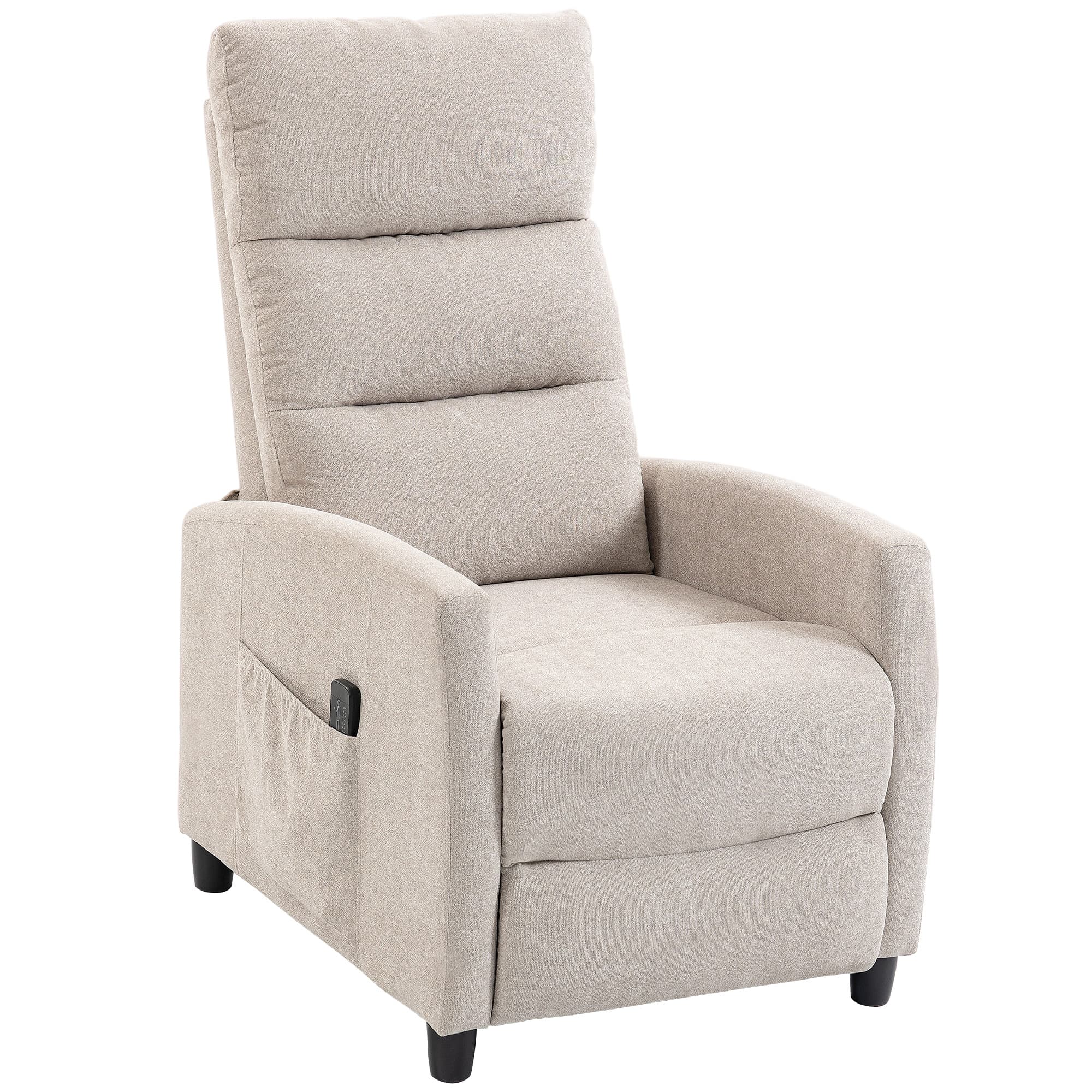 HOMCOM Fauteuil de massage inclinable fauteuil de relaxation en chenille avec repose-pieds poche latérale télécommande crème