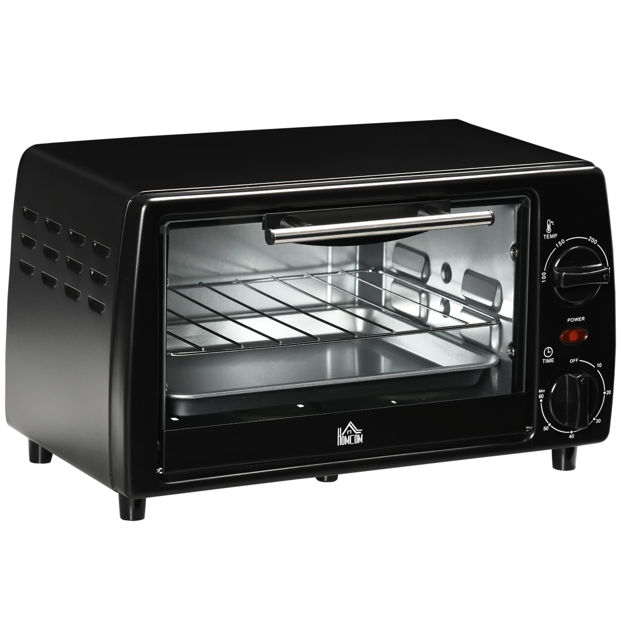 HOMCOM Mini four électrique 10L 1 grille et 1 plateau, température réglable de 100°C à 230°C, Minuteur 60 min, 36,5x26x22 cm