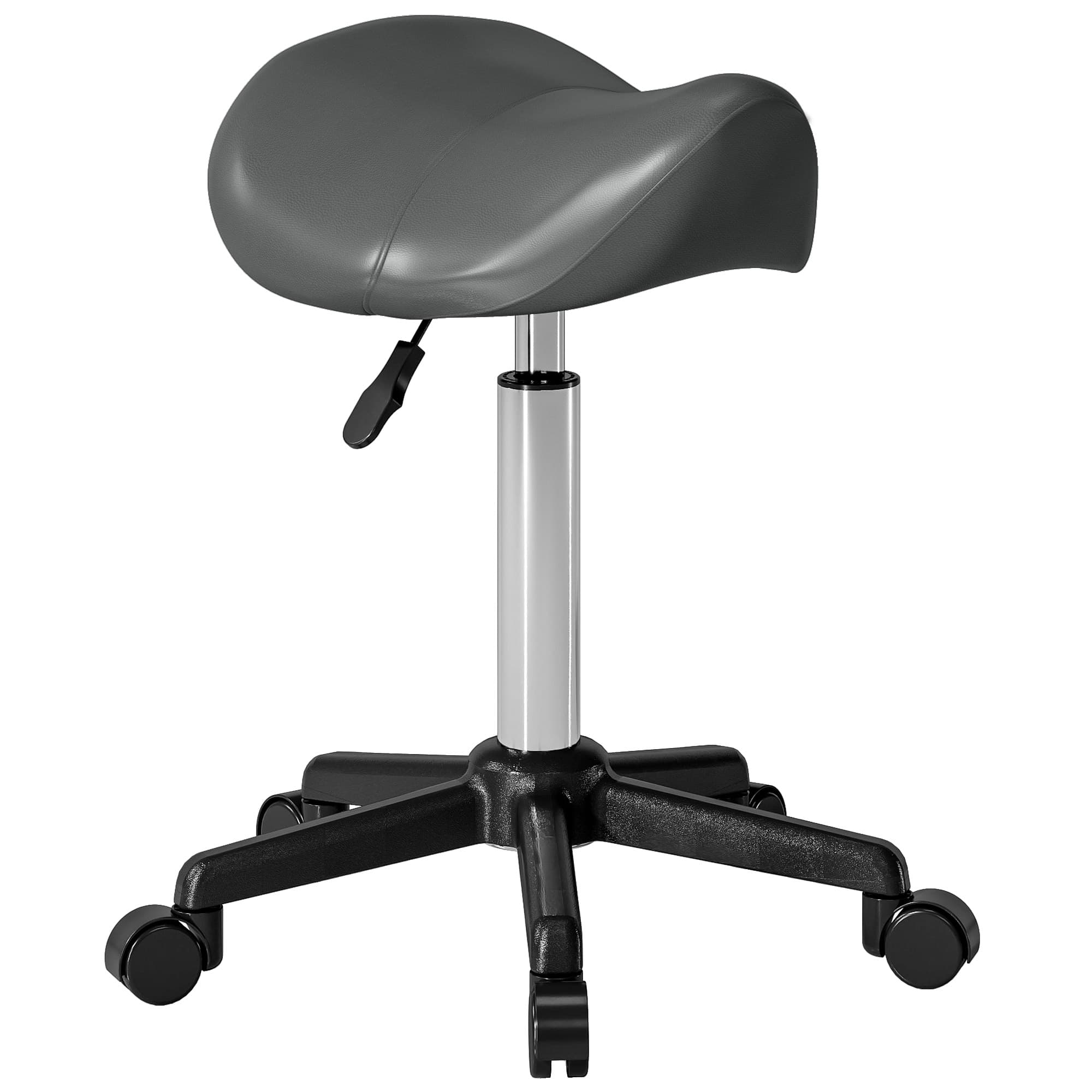 HOMCOM Tabouret à roulettes, chaise de travail avec hauteur réglable 45-57 cm et selle ergonomique, 48x47x45-57cm, gris