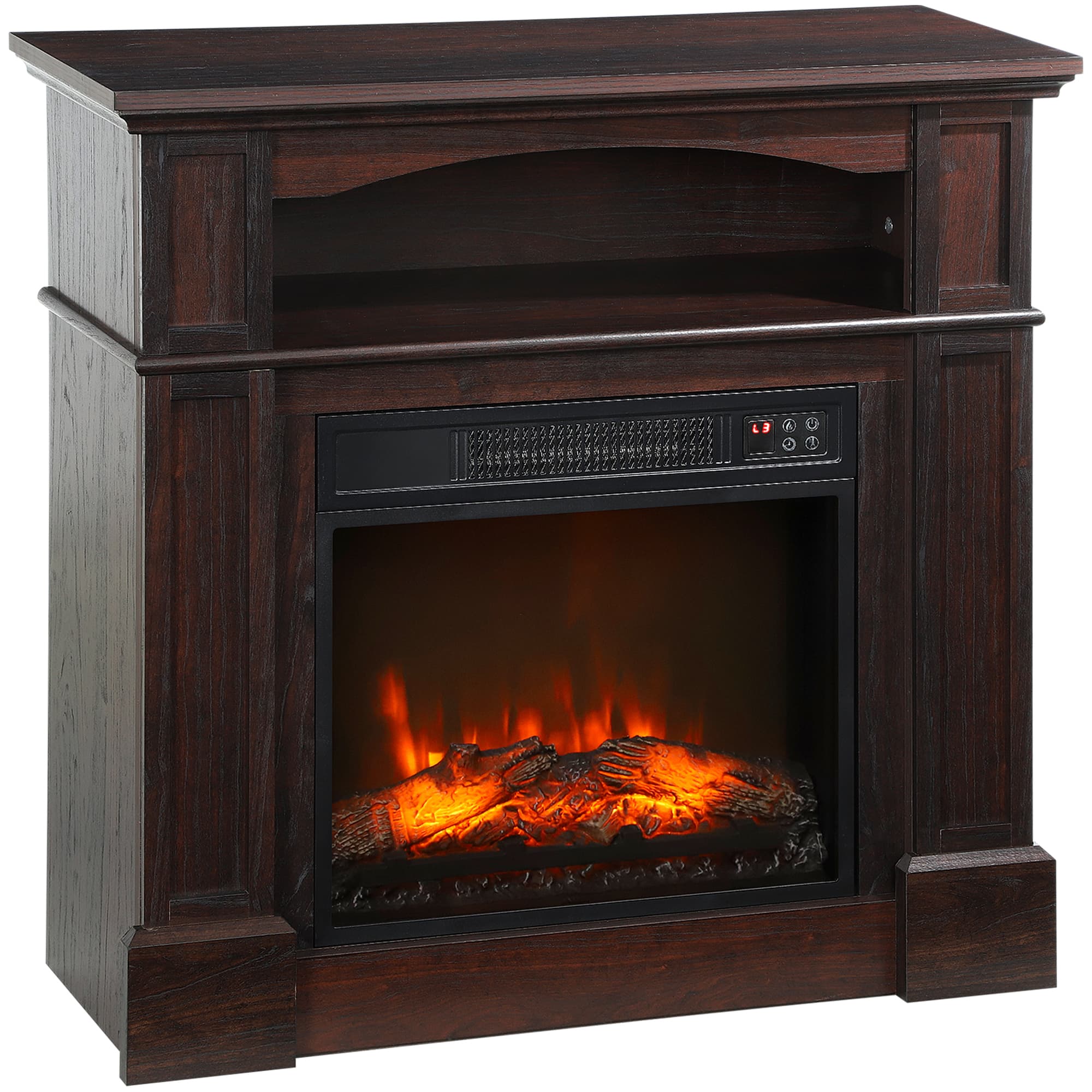 HOMCOM Cheminée électrique effet flammes LED luminosité réglable avec télécommande - 1800 W - 80,5 x 32,3 x 80,5 cm