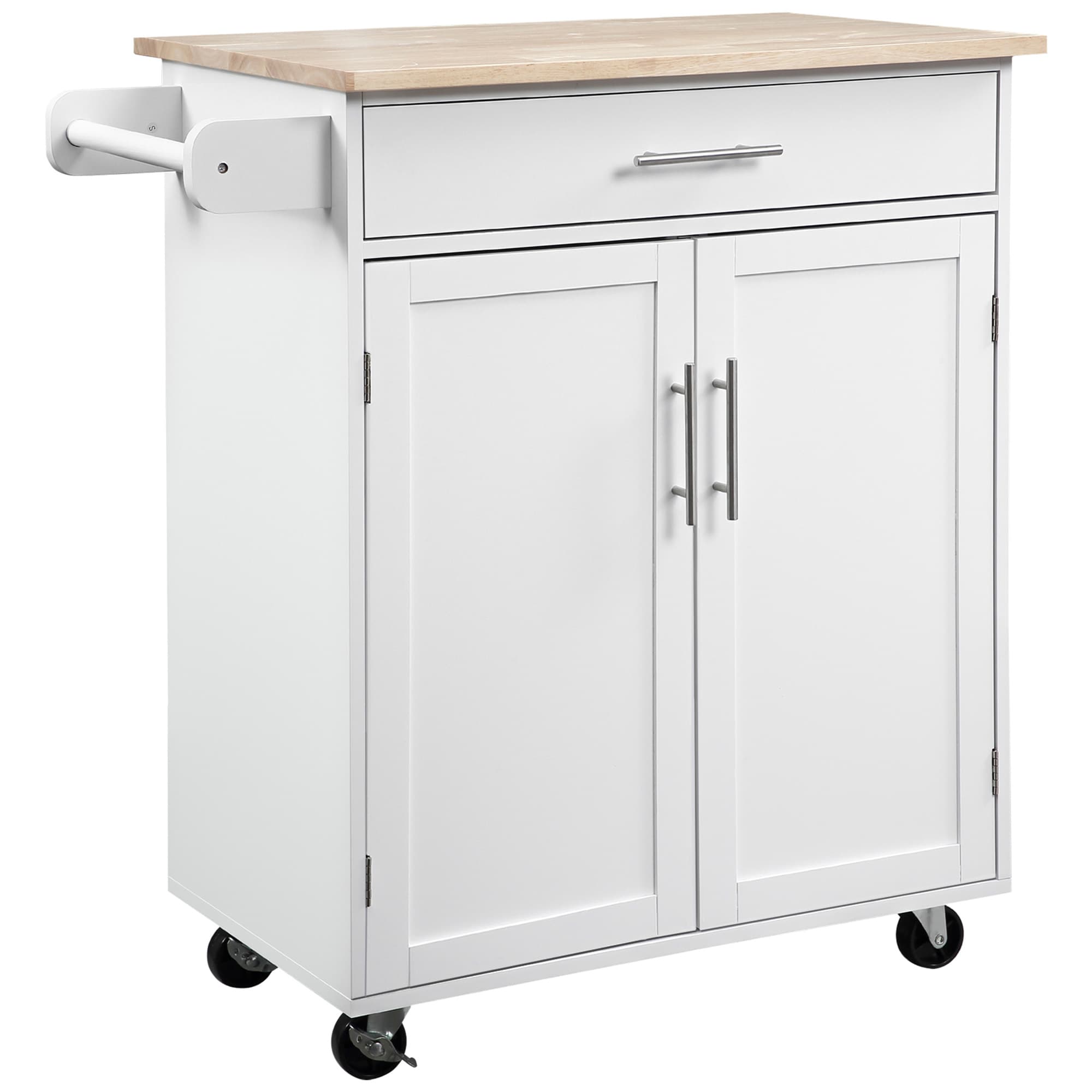 HOMCOM Desserte de cuisine sur roulettes chariot de service Ilot de cuisine avec tiroir de placard et porte-torchons - blanc