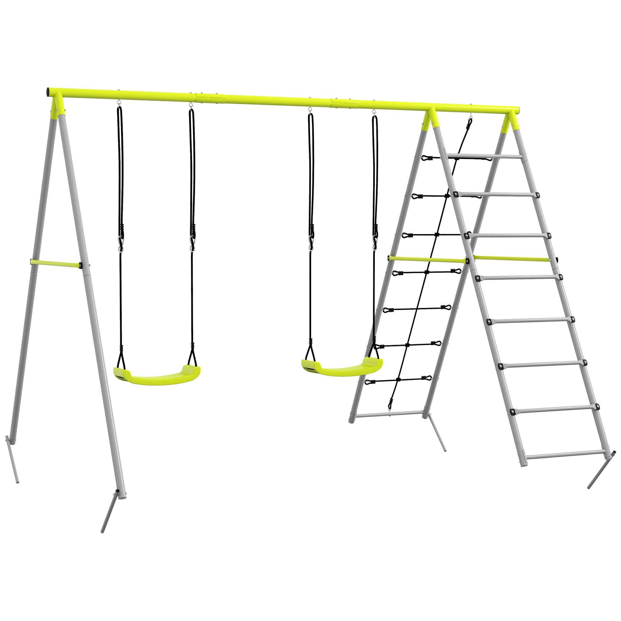 Outsunny 4 en 1 balançoire portique pour enfant avec 2 siège de balançoire échelle grimpeuse et filet d'escalade vert