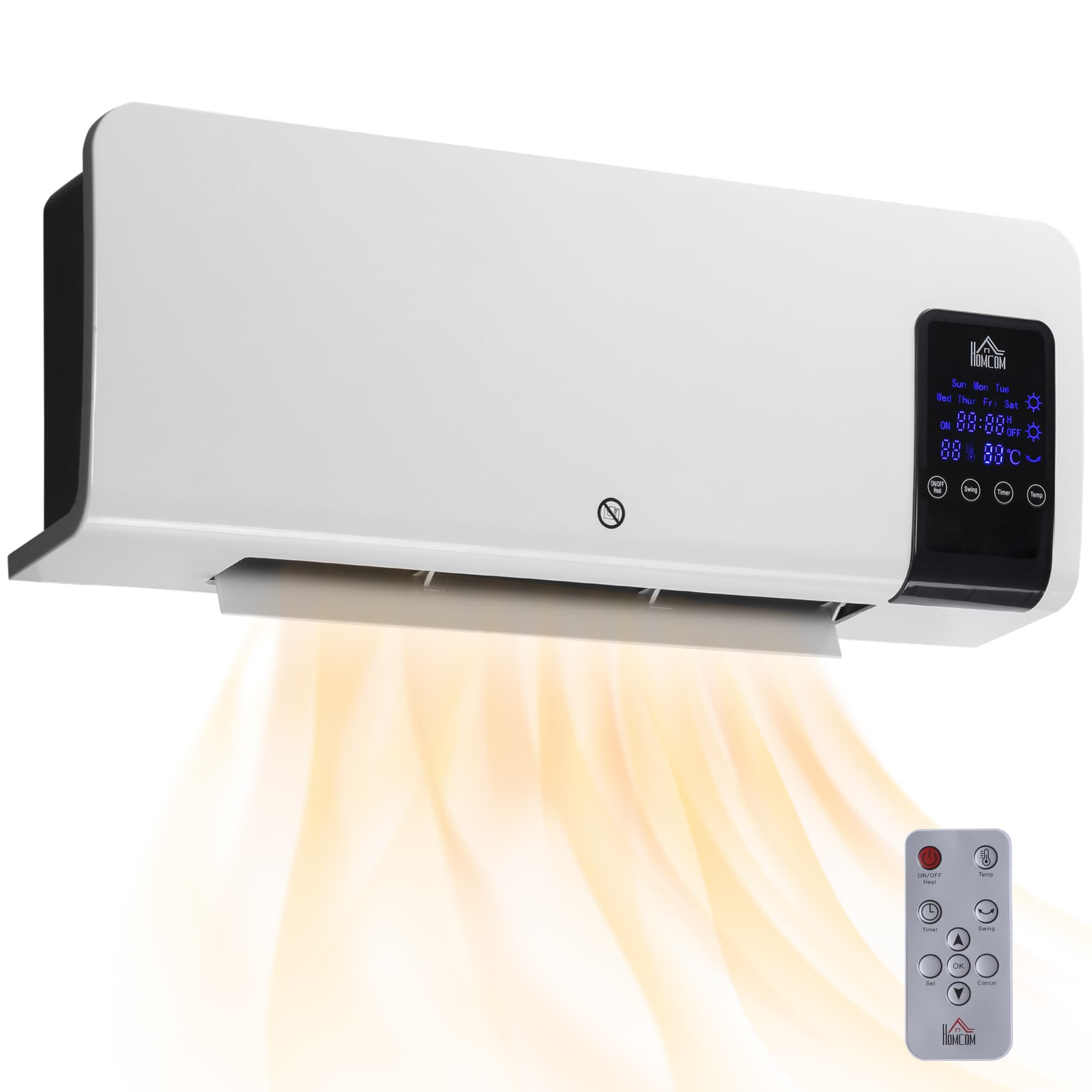 HOMCOM Radiateur soufflant mural chauffage céramique PTC - 1000 W / 2000 W oscillation minuterie avec télécommande blanc