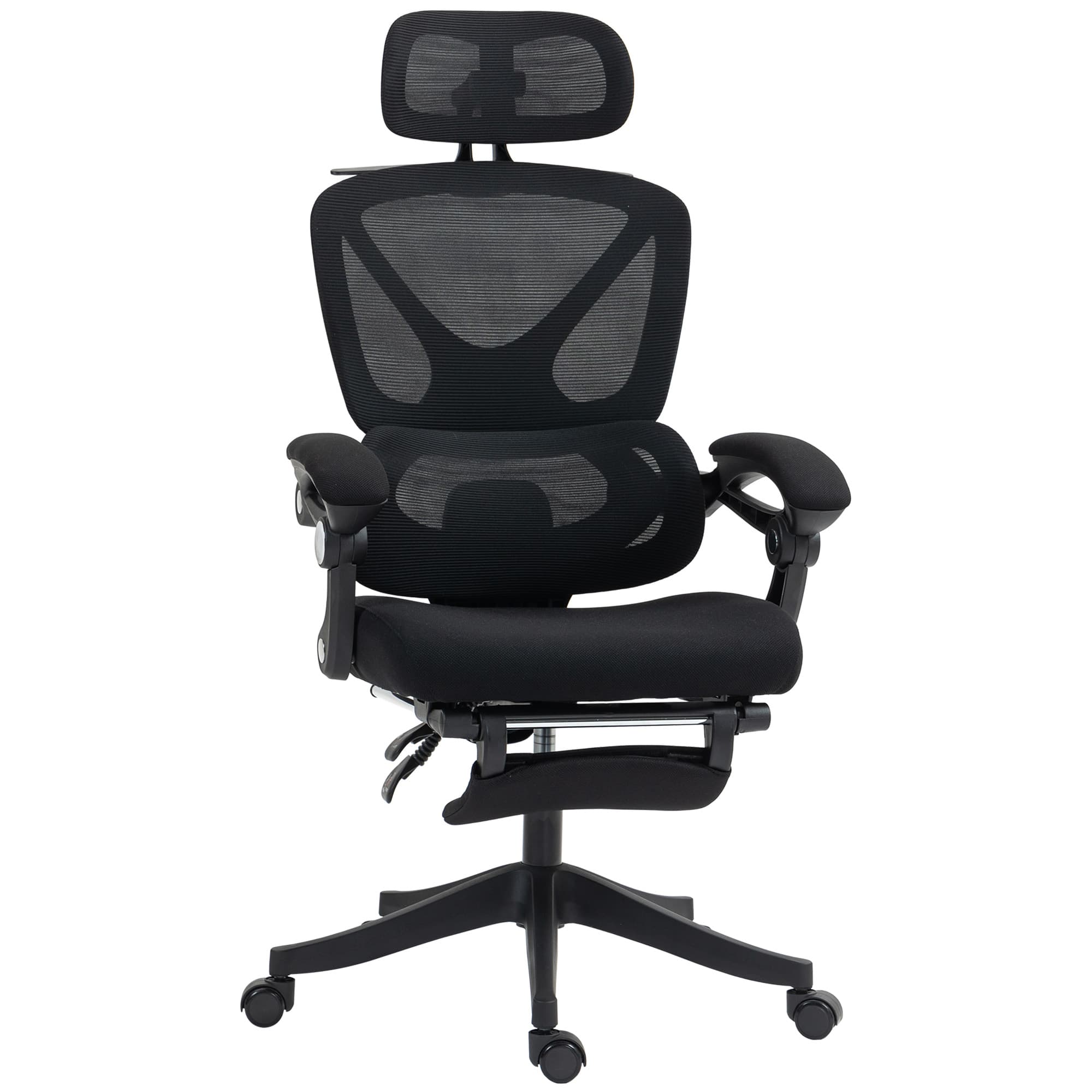 HOMCOM Chaise Bureau Ergonomique avec Appui-Tête Réglable, Fauteuil de Bureau Inclinable en Maille, Dossier Séparé, Noir