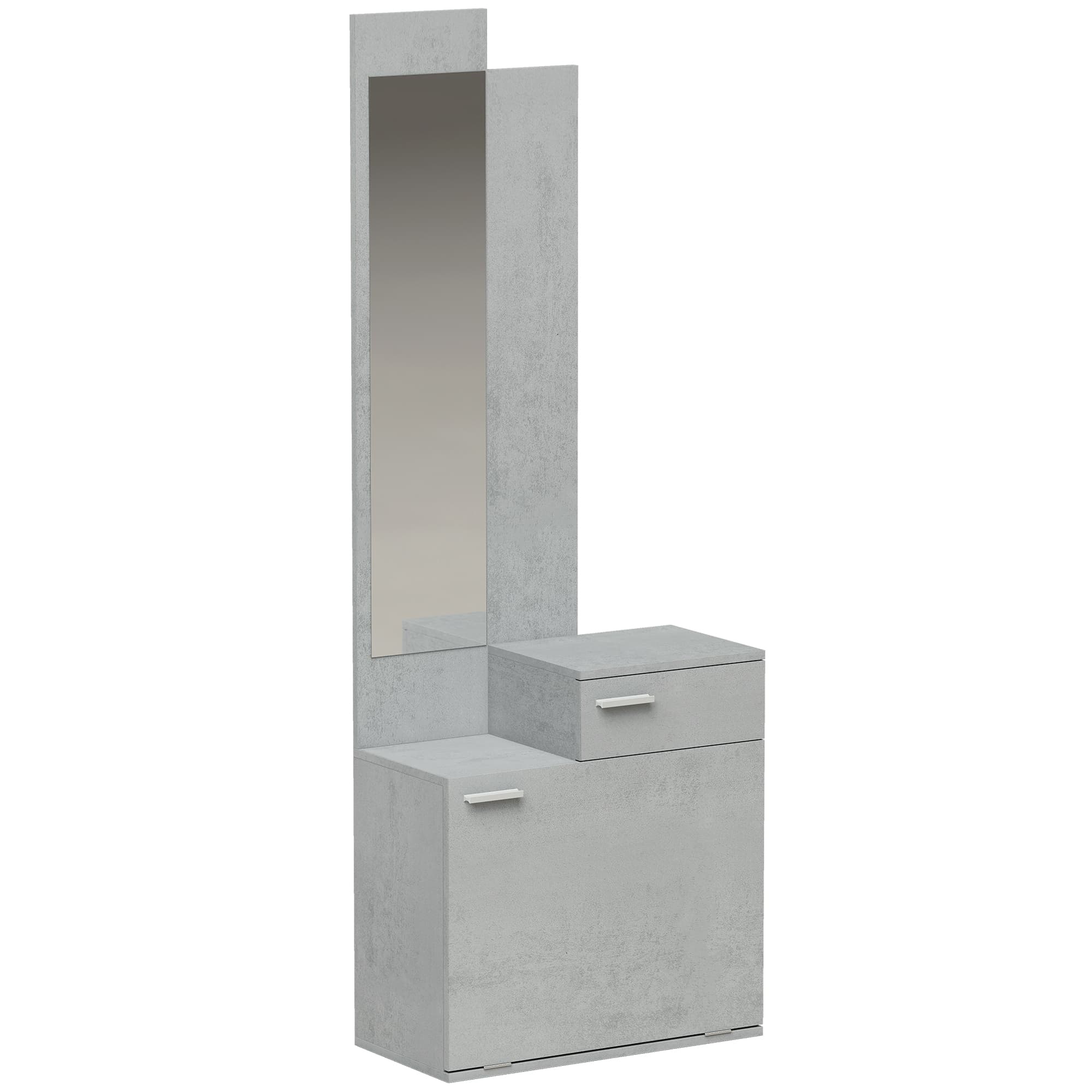 HOMCOM Ensemble meuble d'entrée avec meuble à chaussures abattant, vestiaire avec miroir, tiroir et plateau, gris