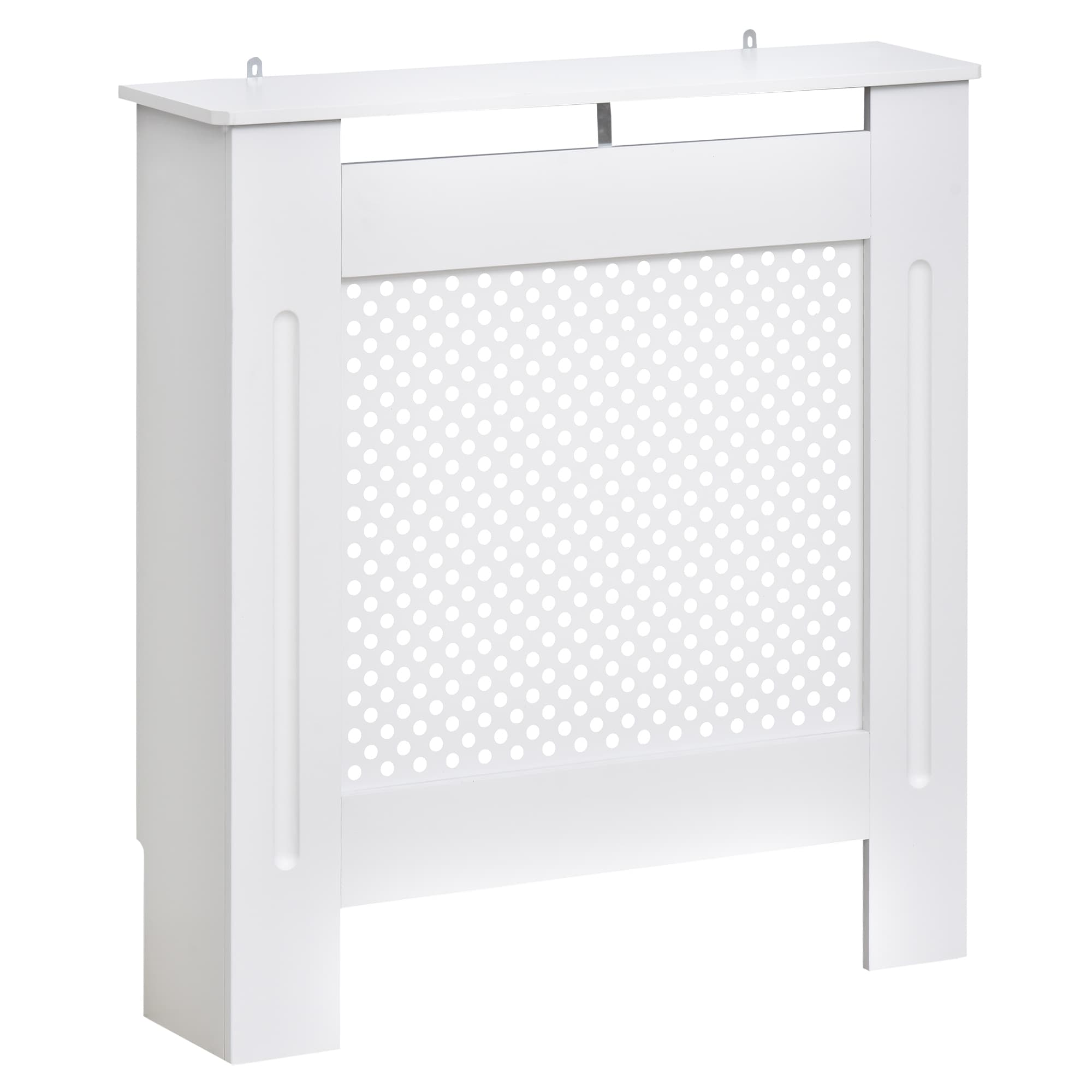 HOMCOM Cache-radiateur, couvercle de radiateur, couverture radiateur, grille ronde, 78L x 19l x 82H cm en bois blanc