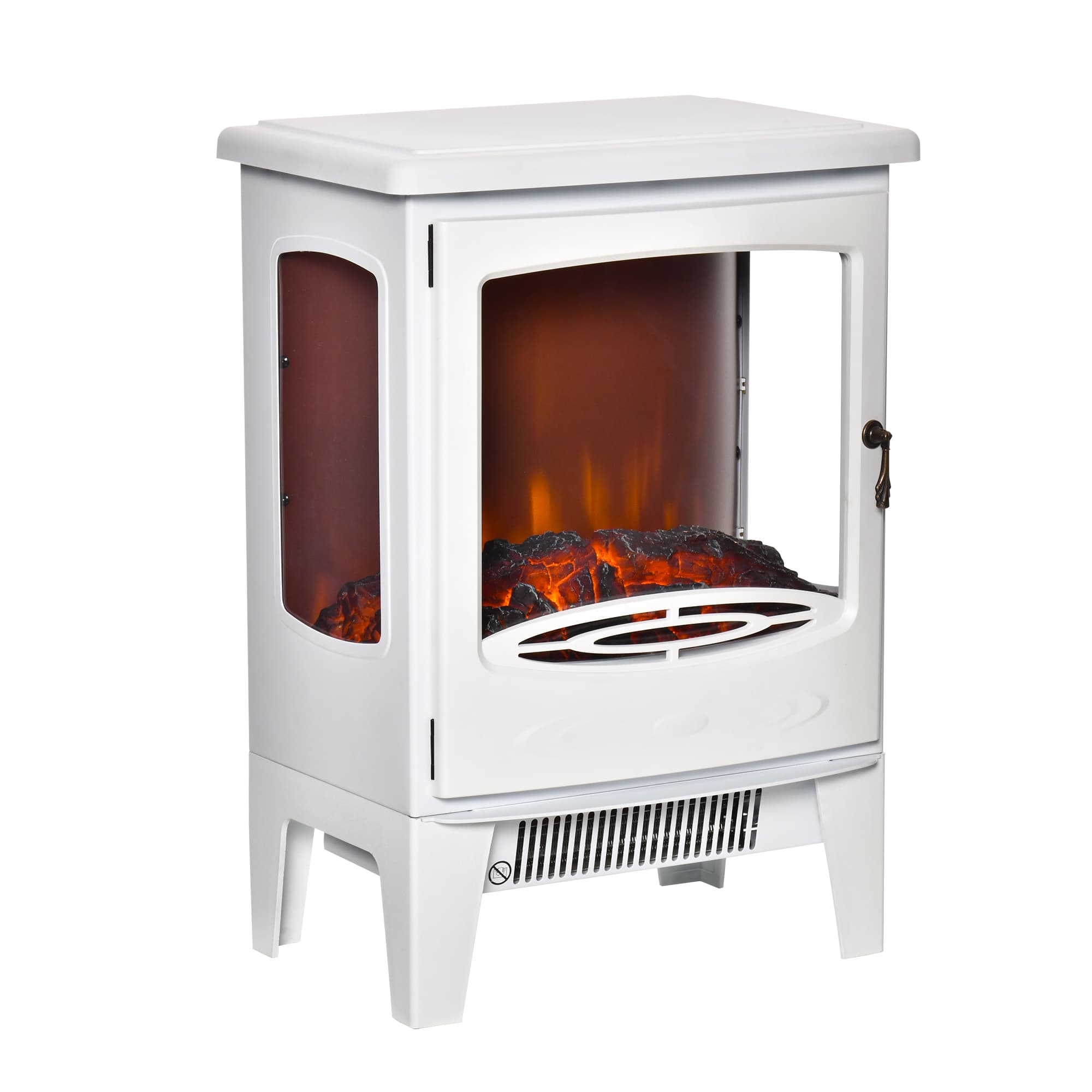 HOMCOM Cheminée électrique poêle Style néo-rétro 900-1800 W Simulation Flammes LED luminosité réglable Acier ABS Blanc