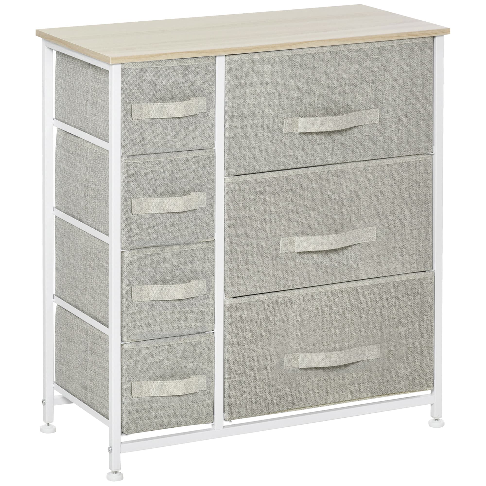 HOMCOM Commode 7 tiroirs en tissu, chiffonnier, meuble de rangement moderne, cadre en acier, 63,5 x 30 x 71 cm, gris