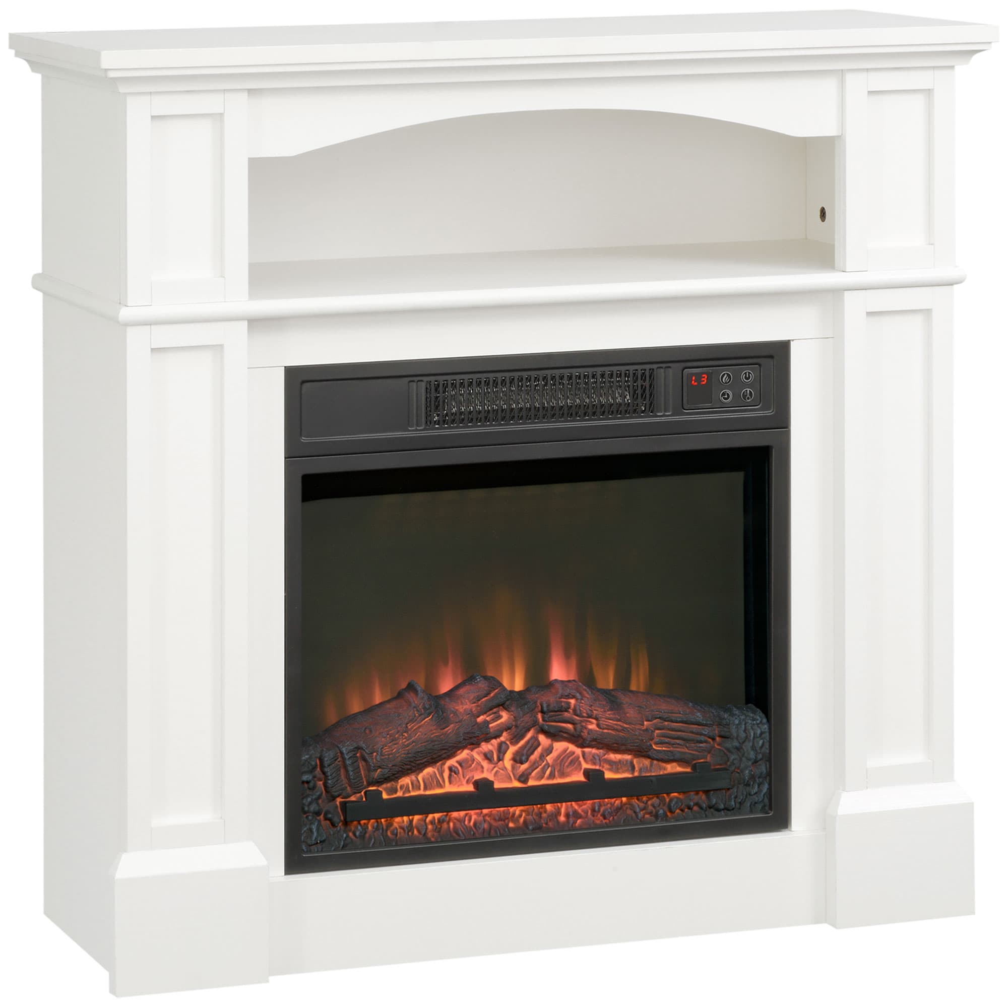 HOMCOM Cheminée électrique effet flammes LED luminosité réglable avec télécommande - 1800 W - 80,5 x 32,3 x 80,5 cm