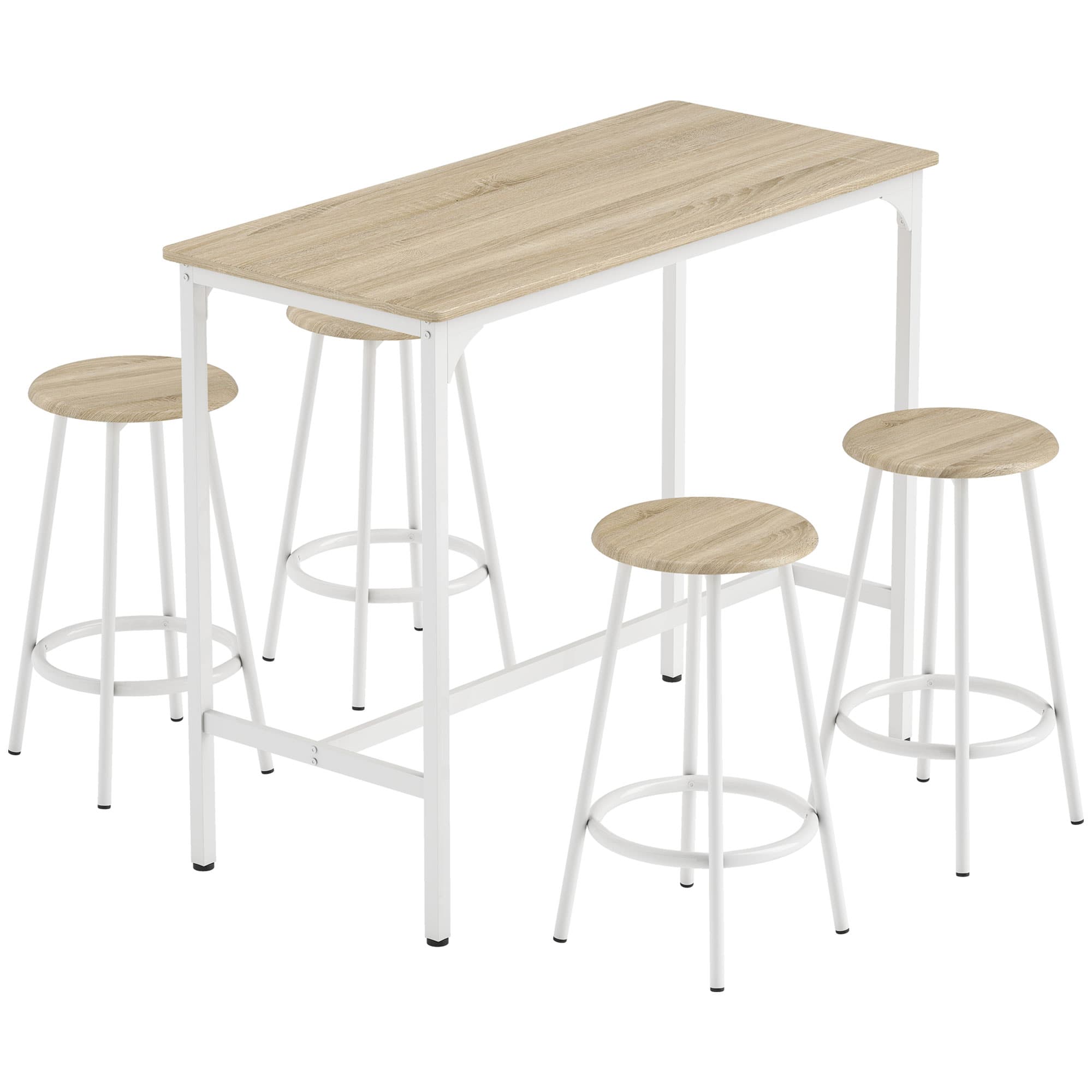 HOMCOM Ensemble table haute et 4 tabourets avec Repose-Pieds style moderne, structutre en métal effet bois naturel