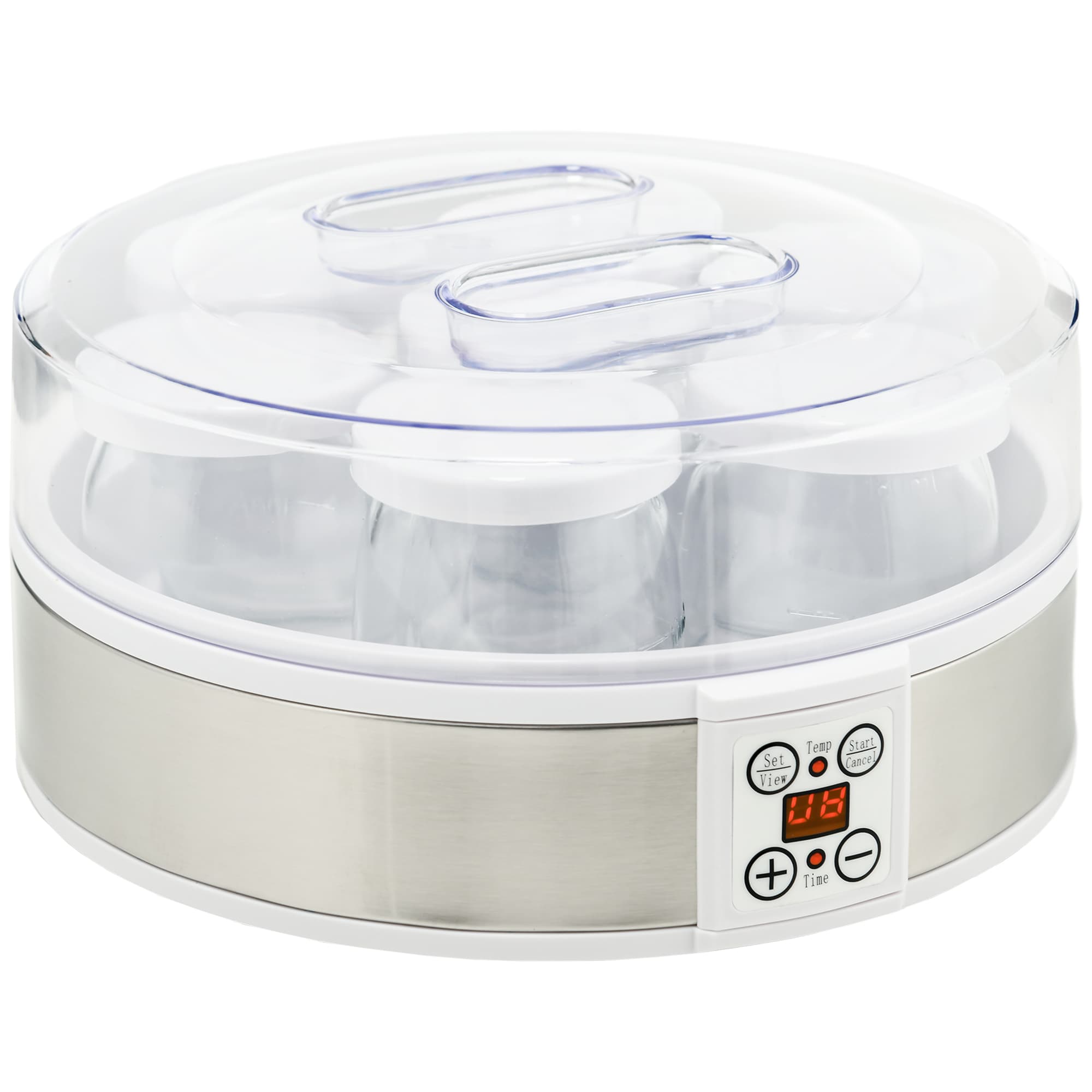 HOMCOM Yaourtière 7 pots de 180ml machine à yaourt électrique en acier inoxydable thermostat réglable 24 x 24 x 13 cm blanc