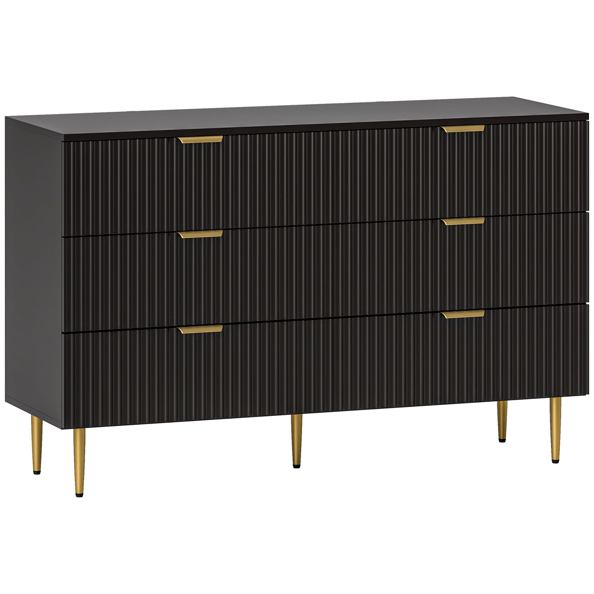 HOMCOM Commode 6 tiroirs commode chambre meuble de rangement moderne avec poignées et pieds dorés, 120 x 40 x 76,5 cm, noir