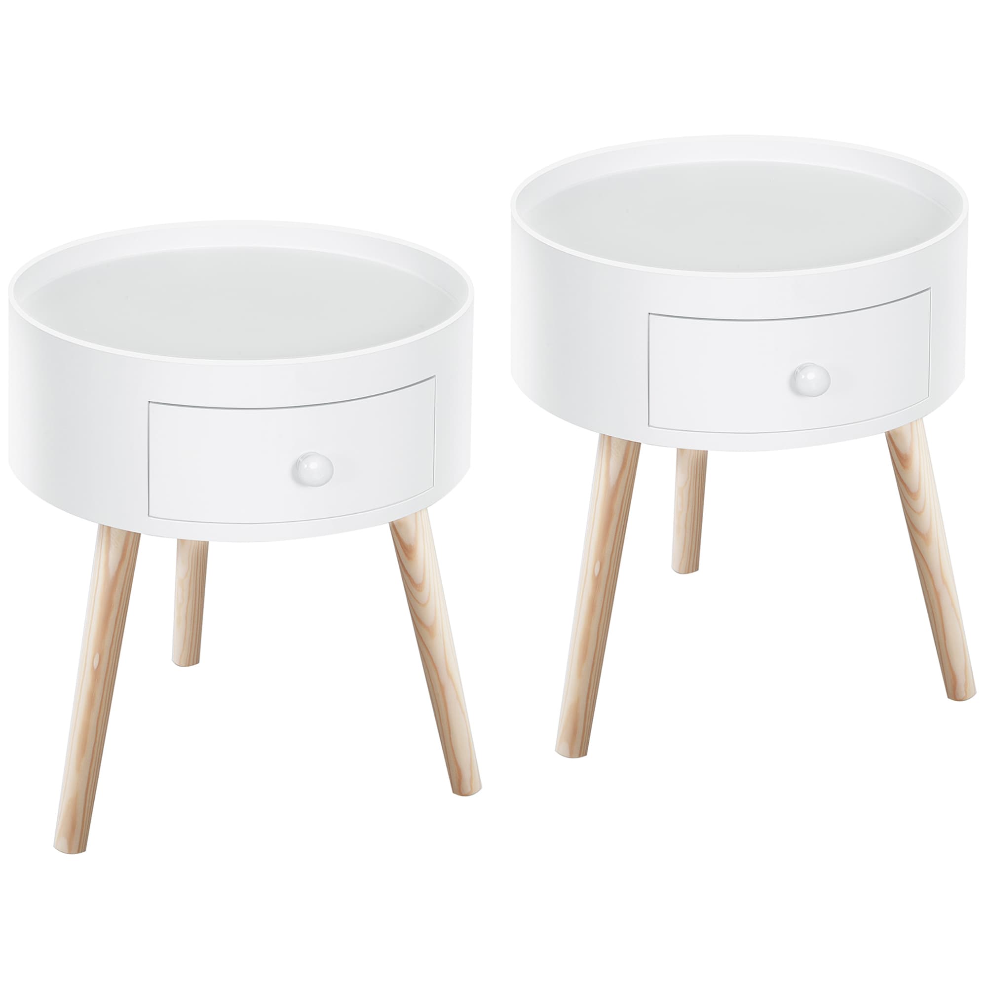 HOMCOM Lot de 2 tables basses - table de chevet - table de nuit ronde - design scandinave table d'appoint bout de canapé