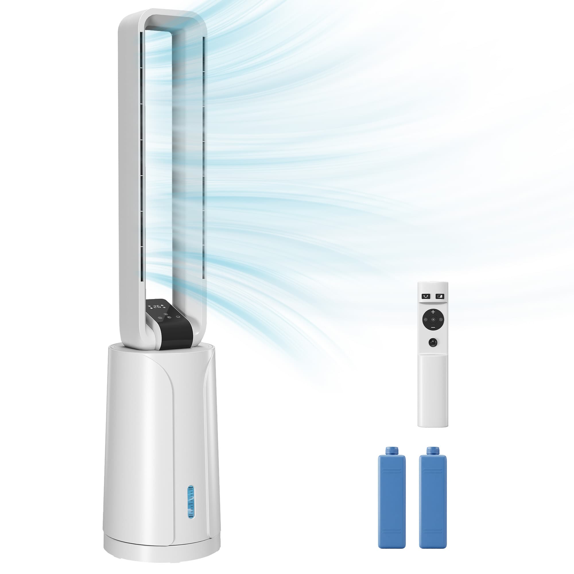 HOMCOM Refroidisseur d'air par évaporation portable 3 en 1 humidificateur et ventilateur, 2 blocs réfrigérants, blanc