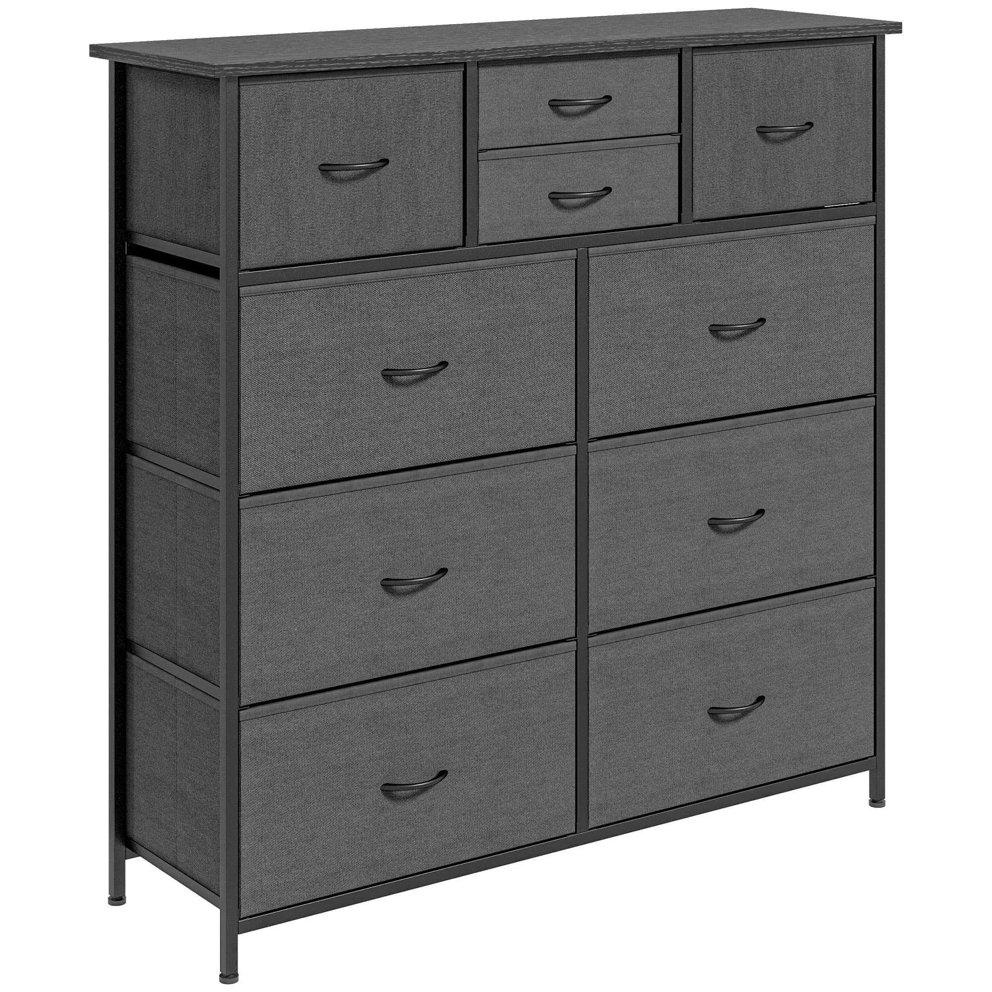 HOMCOM Commode meuble de rangement 10 tiroirs en tissu pliables et amovibles structure acier dim. 100L x 30l x 100H cm noir