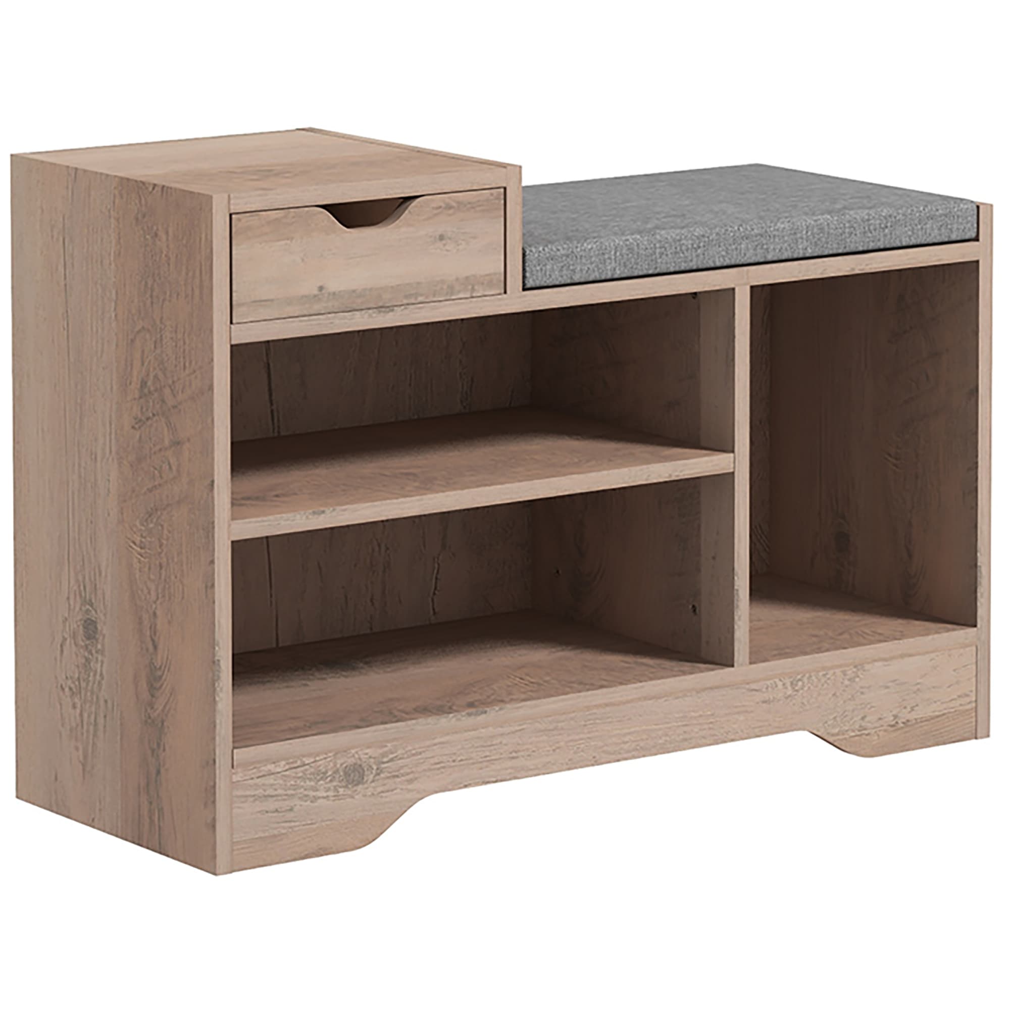 HOMCOM Banc à chaussures 1 tiroir et 3 compartiments, avec coussin rembourrée capacité 5 paires, 76,5 x 30 x 52 cm gris