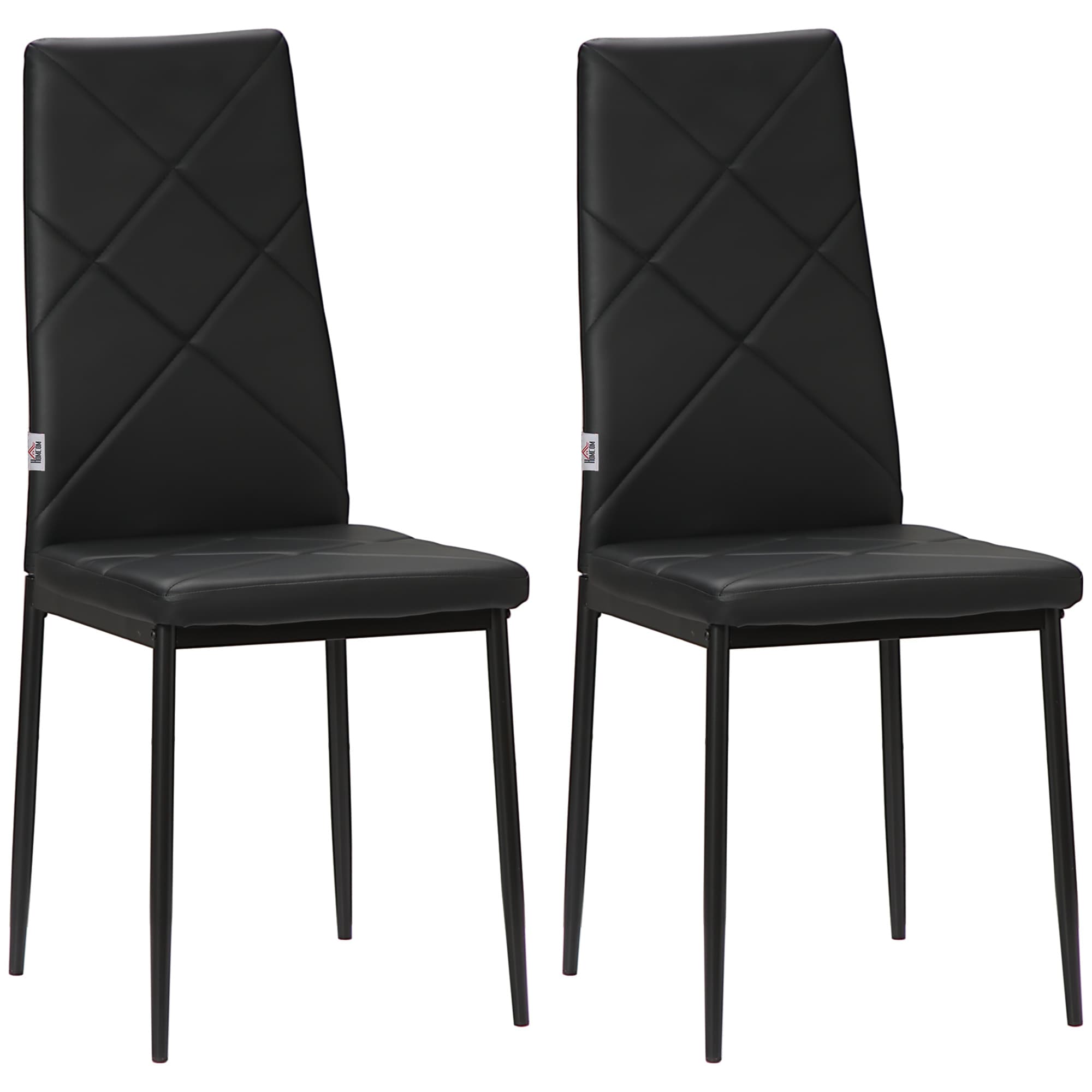 HOMCOM Lot de 2 chaises de salle à manger avec dossier haut, revêtement synthétique et pieds en acier, noir