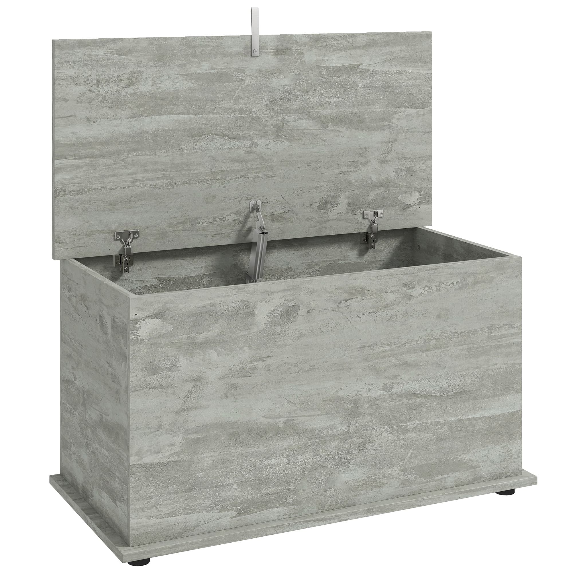 HOMCOM Coffre de Rangement, Banc de Rangement avec Couvercle Rabattable et Charnières de Sécurité, 80 x 40 x 45 cm, Gris