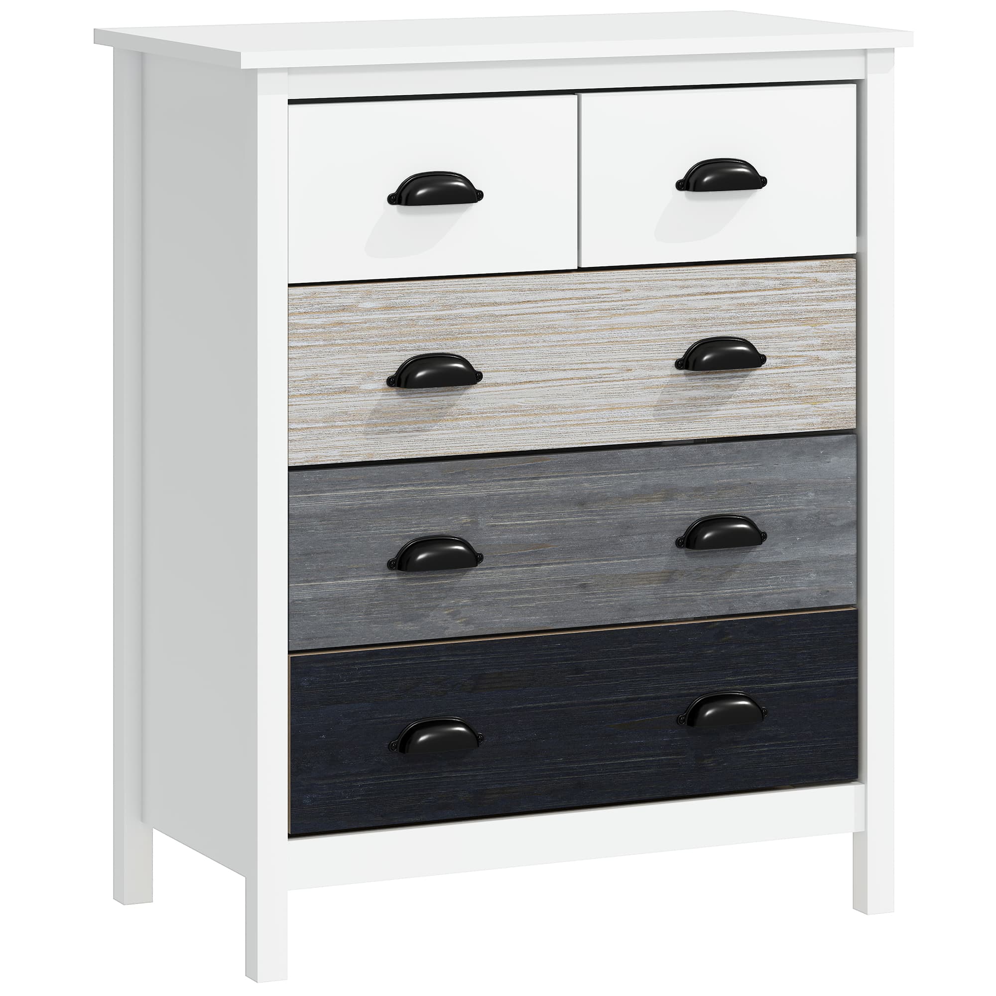 HOMCOM Commode 5 tiroirs meuble de rangement avec poignées, 70 x 38 x 85 cm, blanc