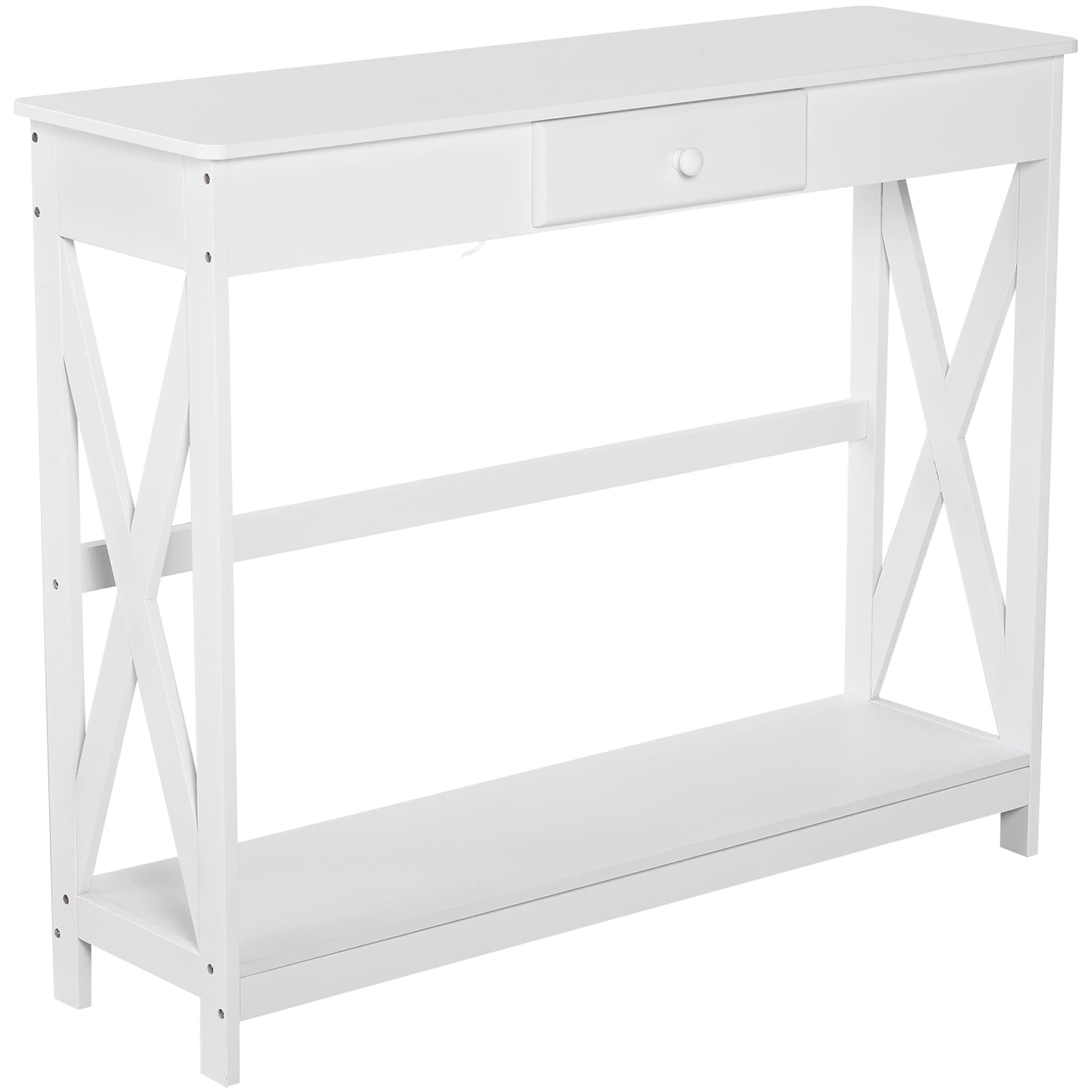 HOMCOM Console Blanche Style Néo-Rétro avec Tiroir et Étagère en MDF Aosom France