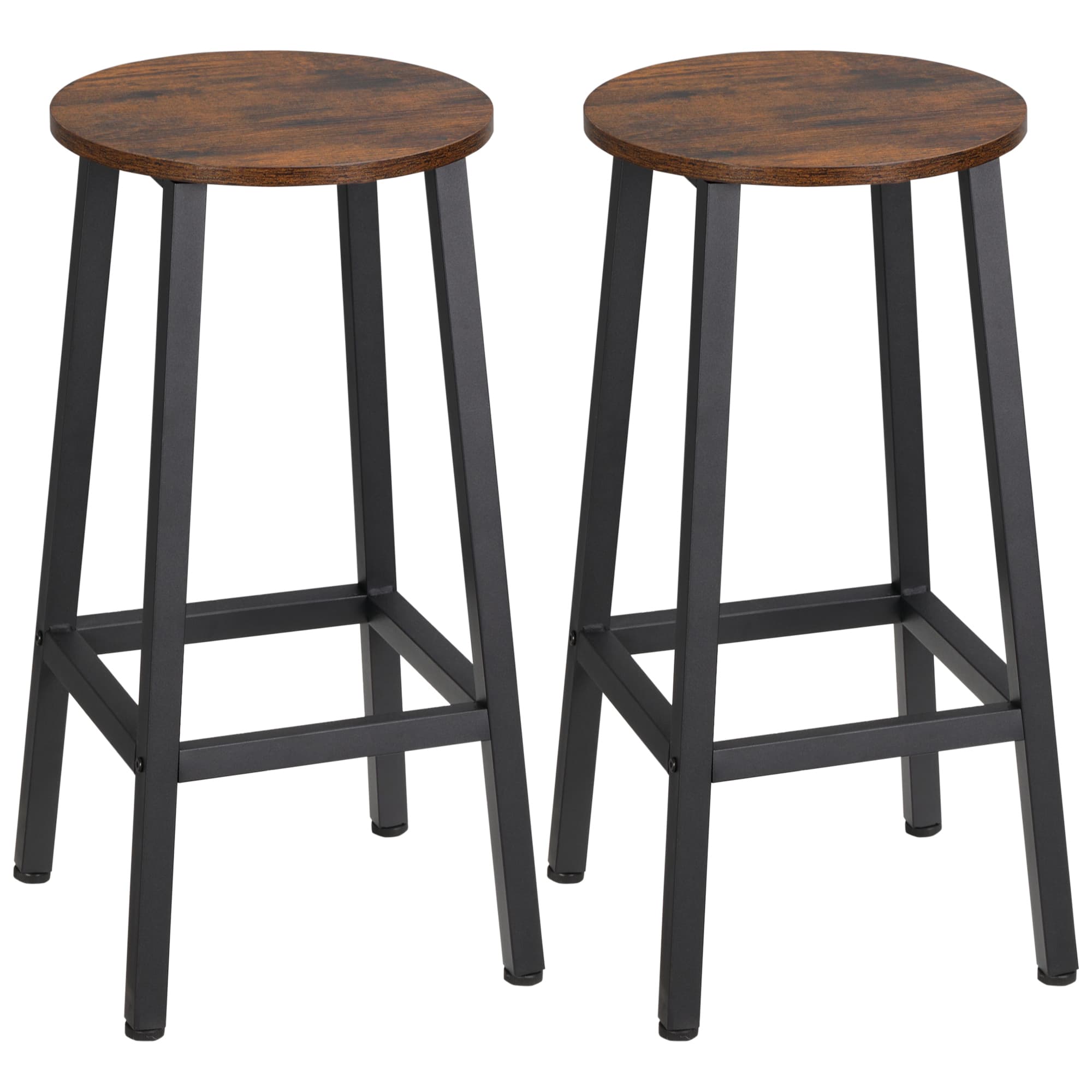 HOMCOM Lot de 2 tabourets style moderne hauteur 65 cm avec repose-pieds - brun rustique et noir
