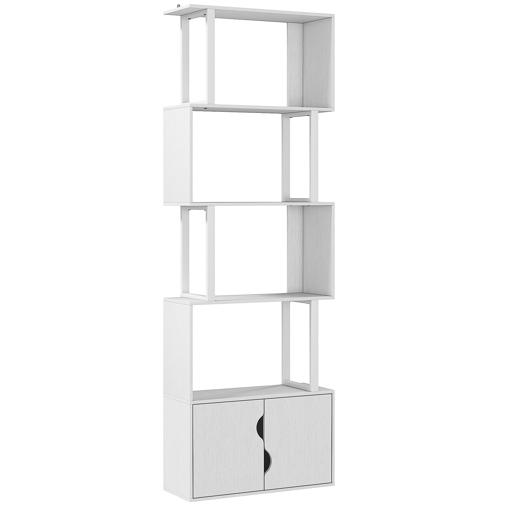 HOMCOM Bibliothèque à 5 niveaux, meuble de rangement avec étagères et placard double porte, 60 x 23,8 x 179,2 cm, blanc