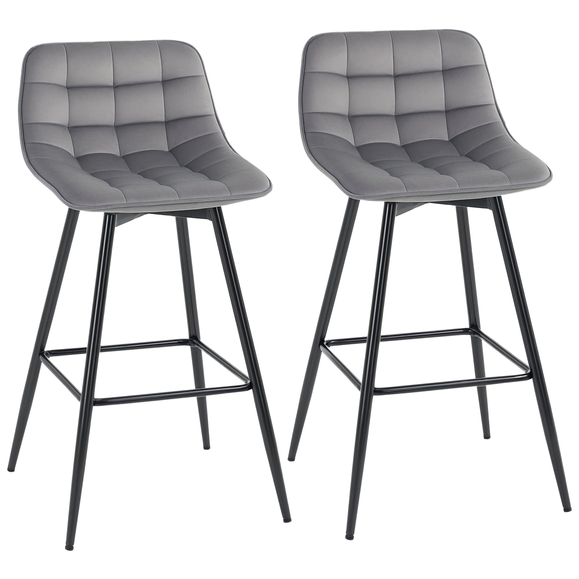 HOMCOM Lot de 2 tabourets chaises de bar design en velours capitonné et métal hauteur 64,5 cm - gris