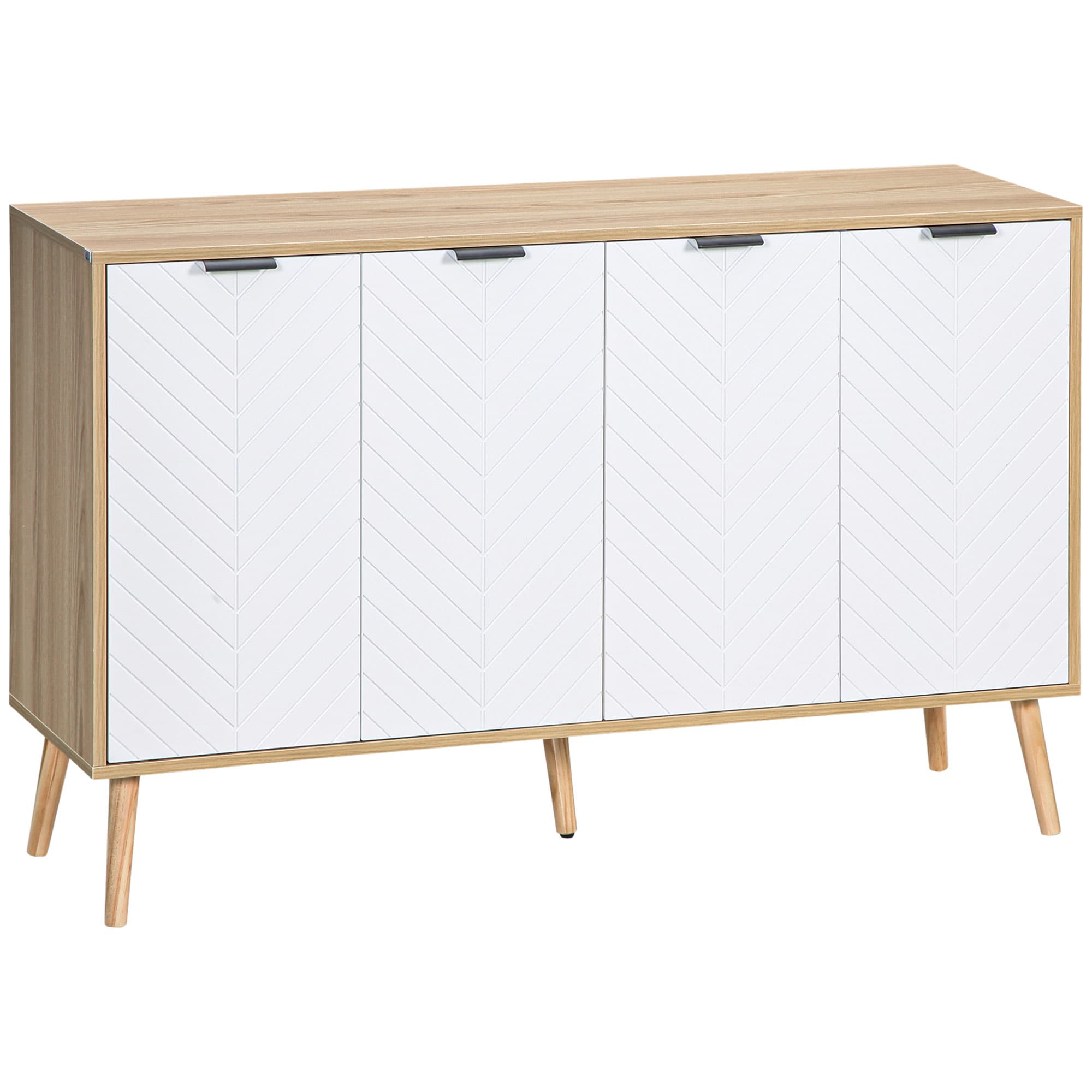 HOMCOM Buffet bas meuble de rangement 2 placards 4 portes motif chevrons étagères réglables 120 x 35 x 77,4 cm blanc