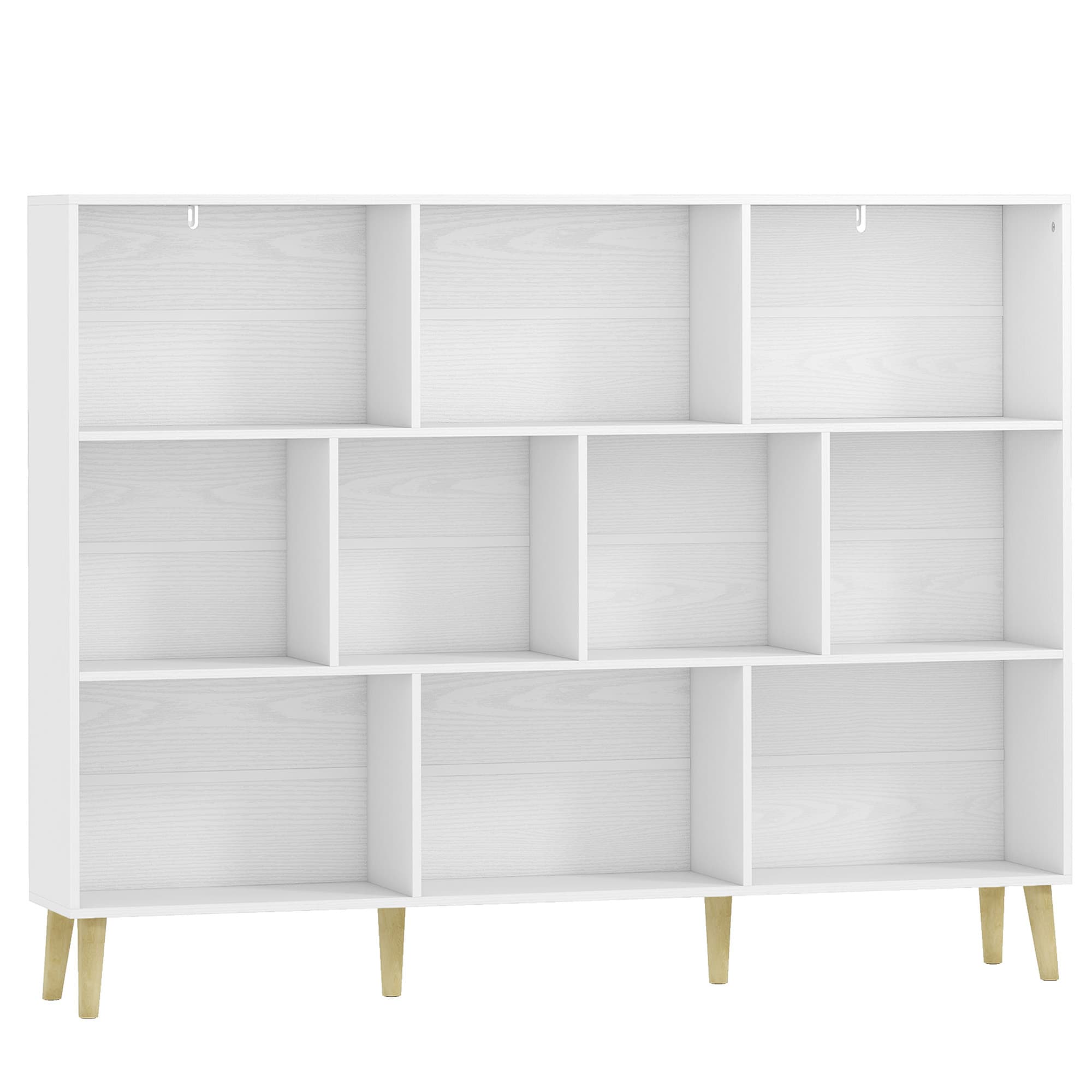 HOMCOM Bibliothèque à 3 Niveaux avec 10 Compartiments, Étagère de Rangement avec Pieds en Bois Massif, Effet Bois Blanc
