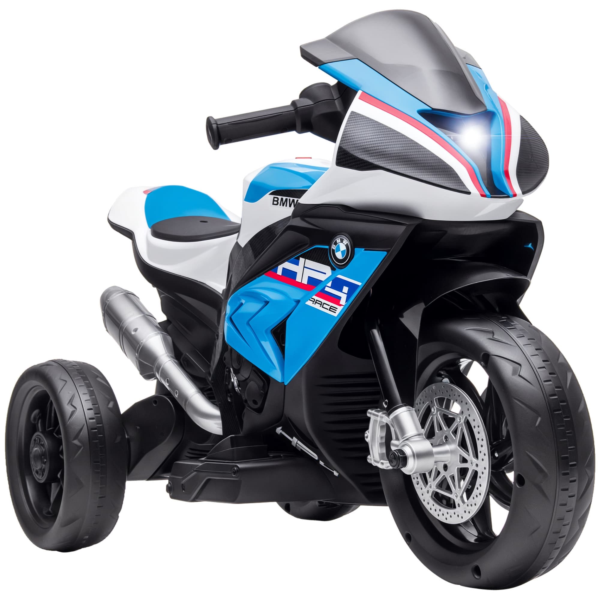 HOMCOM Moto électrique pour enfants 3 roues 6 V 2,5 Km/h musique interface USB 82,5 x 42 x 54 cm bleu