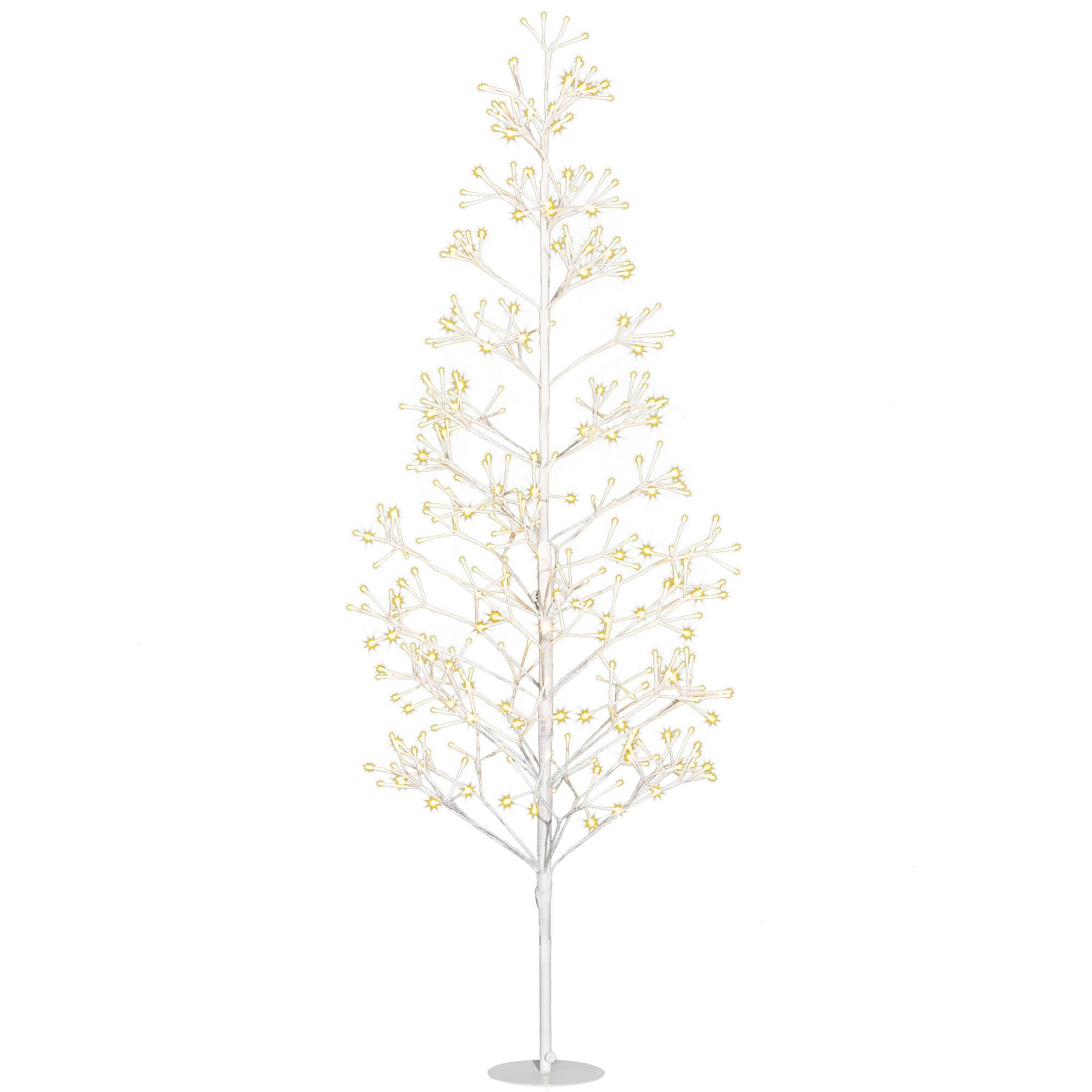 HOMCOM Sapin de Noël artificiel 180 cm avec 384 LED blanc chaud, branches flexibles, base en acier, blanc
