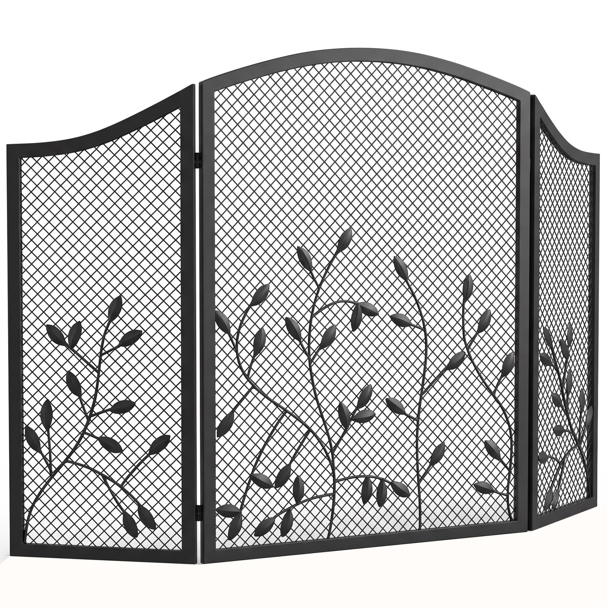 HOMCOM Barrière de cheminée pliable 3 éléments, pare-étincelles en métal résistant à la chaleur, Noir