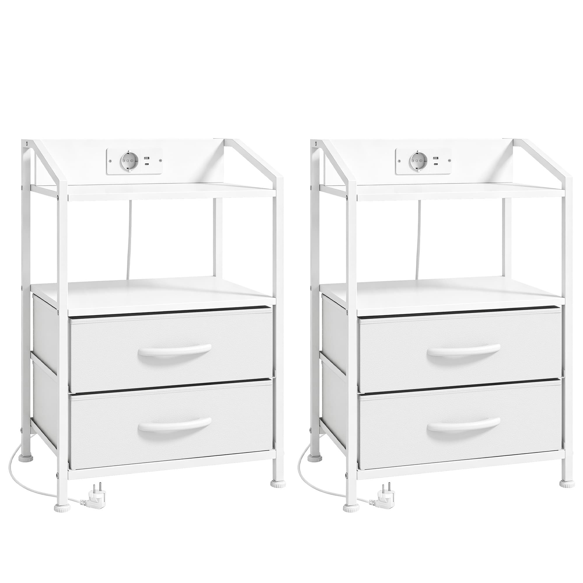 HOMCOM Lot de 2 tables de chevet avec LED et station de recharge, Blanc
