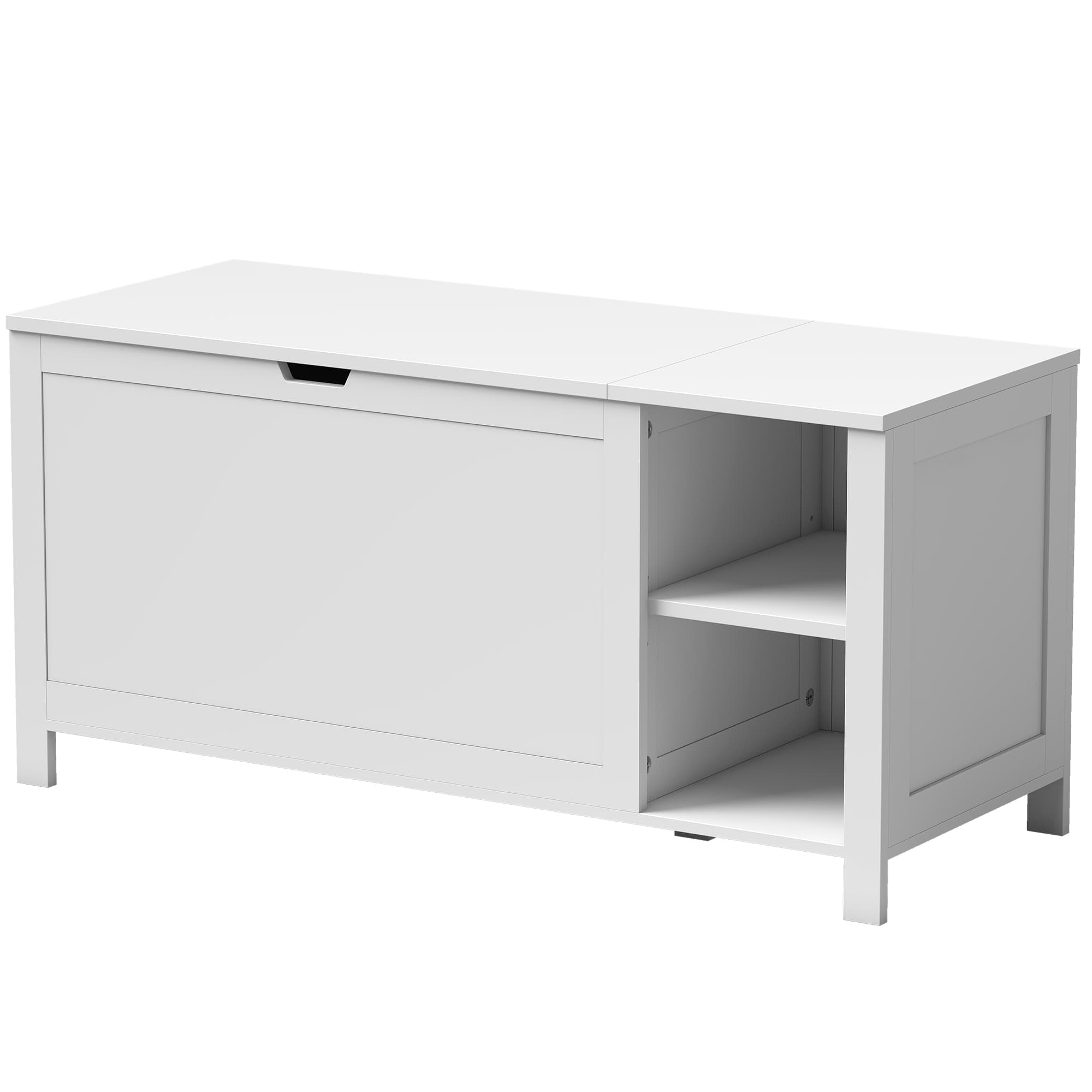 HOMCOM Banc à chaussures avec étagère réglable et compartiment à rabat, banc de rangement pour chaussures, Blanc