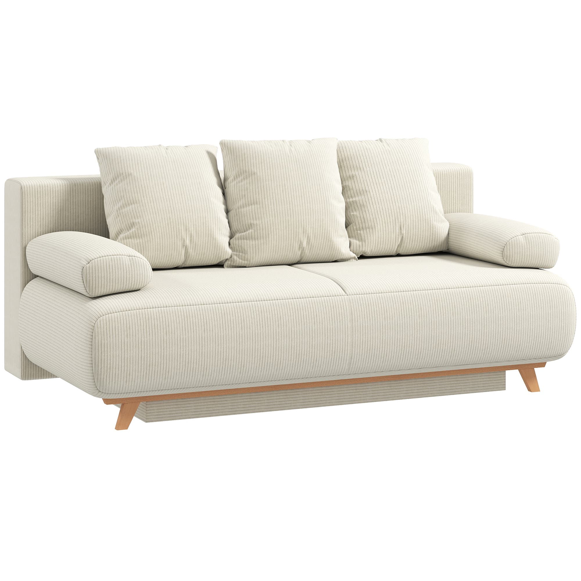 HOMCOM Canapé-lit avec dossier réglable, fonction lit, rangement caché et revêtement en velours côtelé, Beige