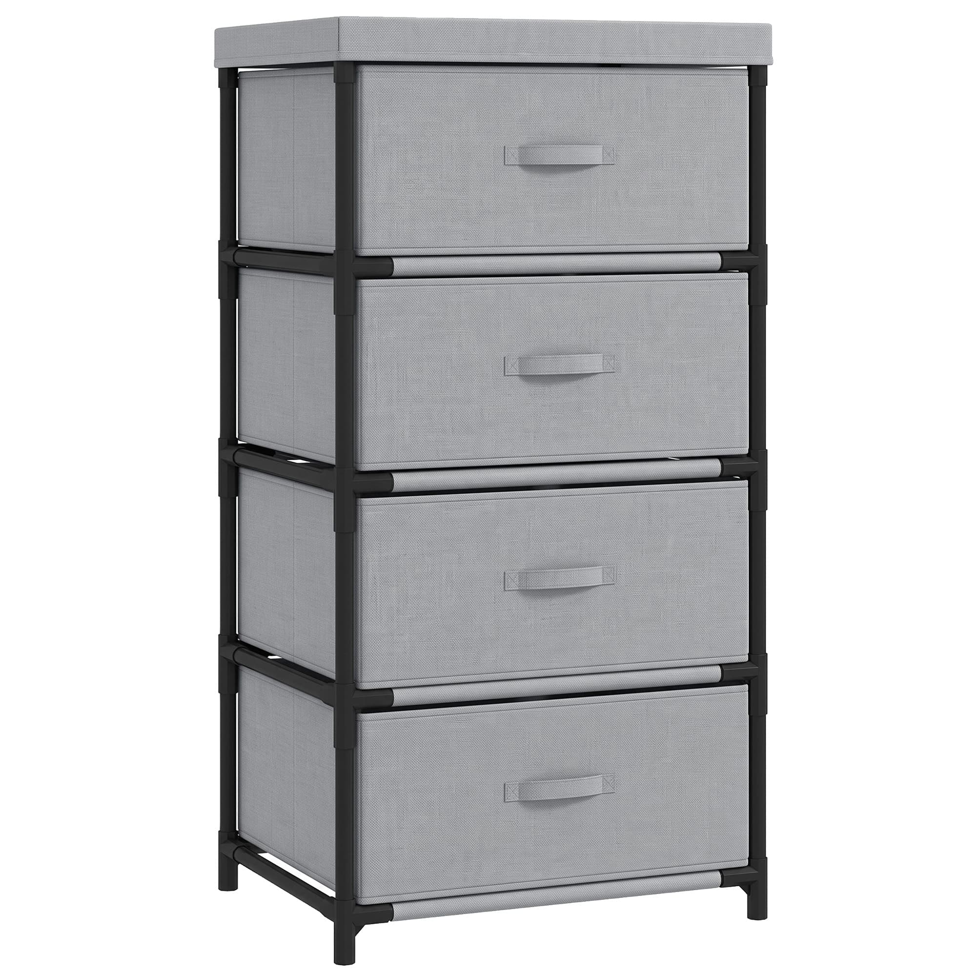 HOMCOM Commode de chambre 4 tiroirs en tissu Structure en acier Meuble à tiroirs pour salon bureau dressing Gris