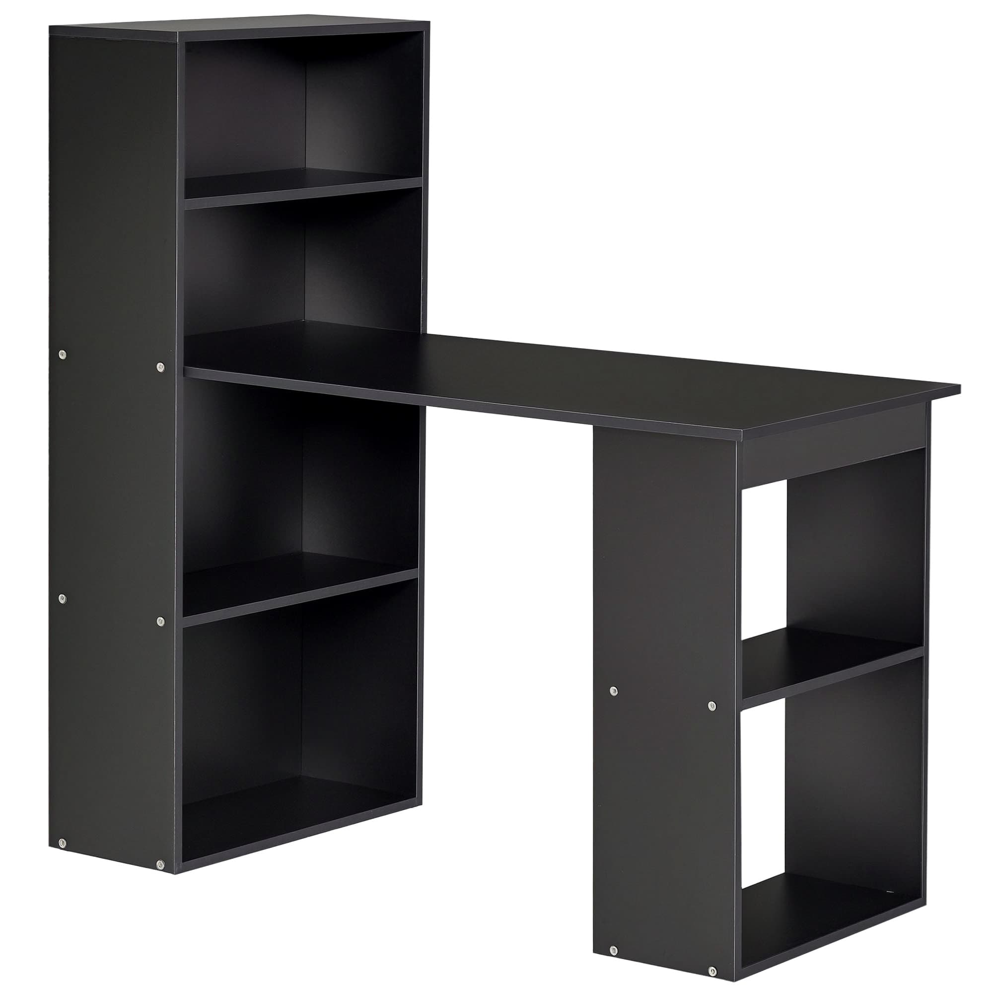 HOMCOM Bureau informatique, bureau avec rangement, 6 compartiments ouverts, table d'ordinateur pour chambre, studio, 120 x 55 x 120 cm, noir