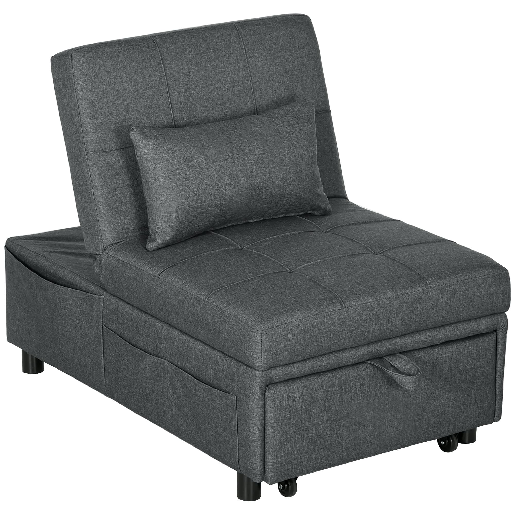 HOMCOM Fauteuil convertible 1 place fauteuil lit avec dossier réglable, siège rembourré et oreiller, gris