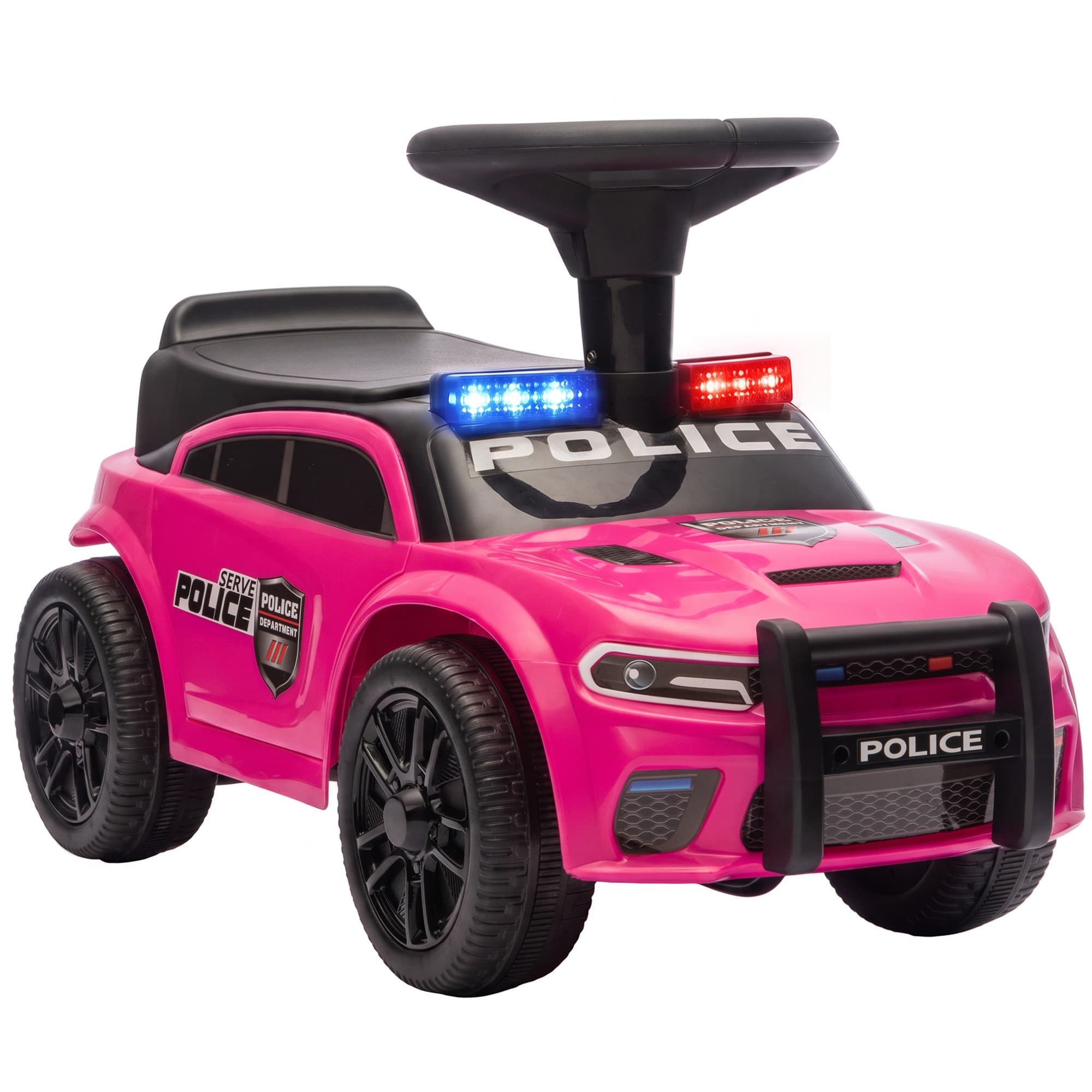 AIYAPLAY Voiture porteur de police pour enfants de 18-36 mois avec lumière musique et espace de rangement 65x29,5x36 cm Rose