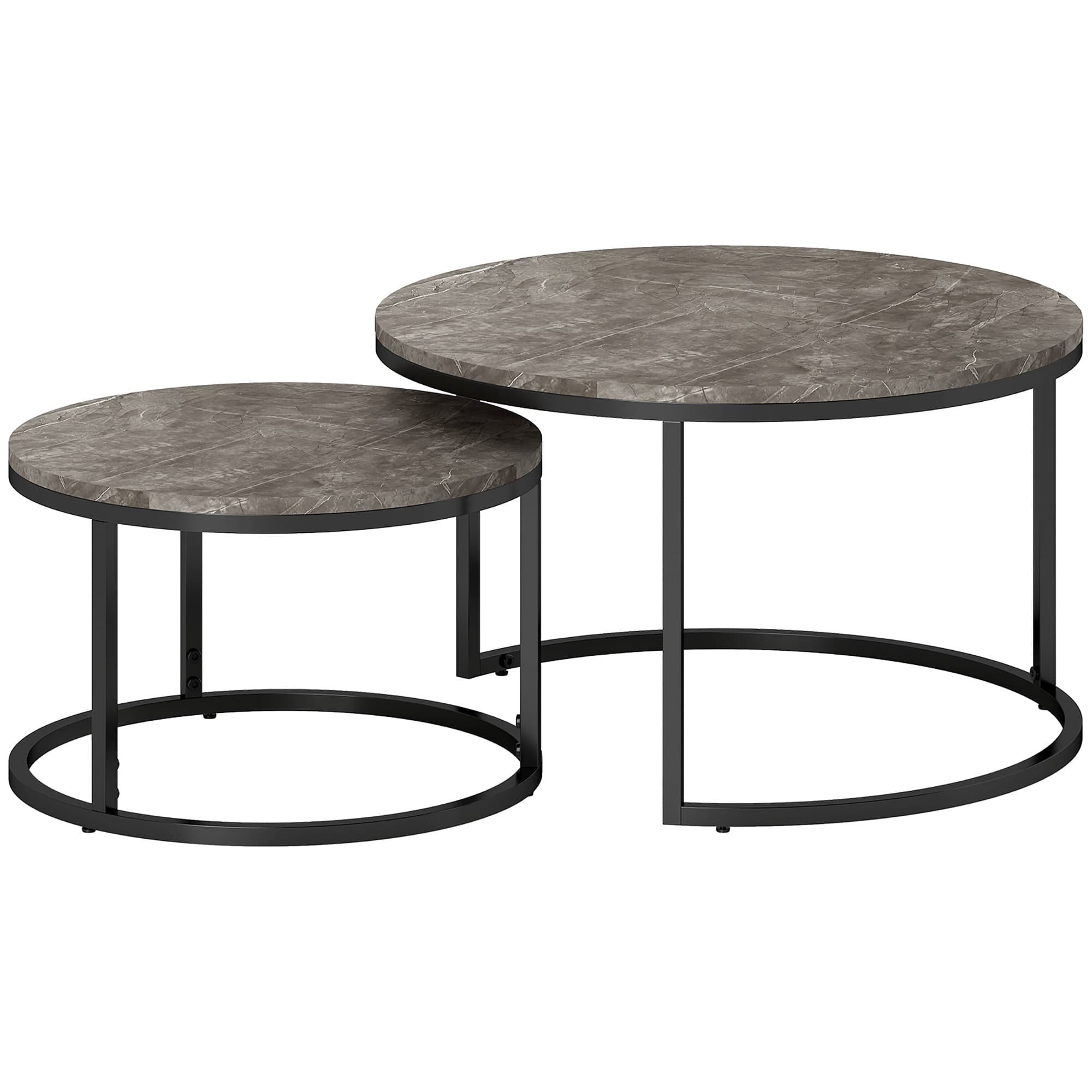 HOMCOM Lot de 2 tables basses gigognes empilable design industriel plateau imitation ciment pieds en métal gris
