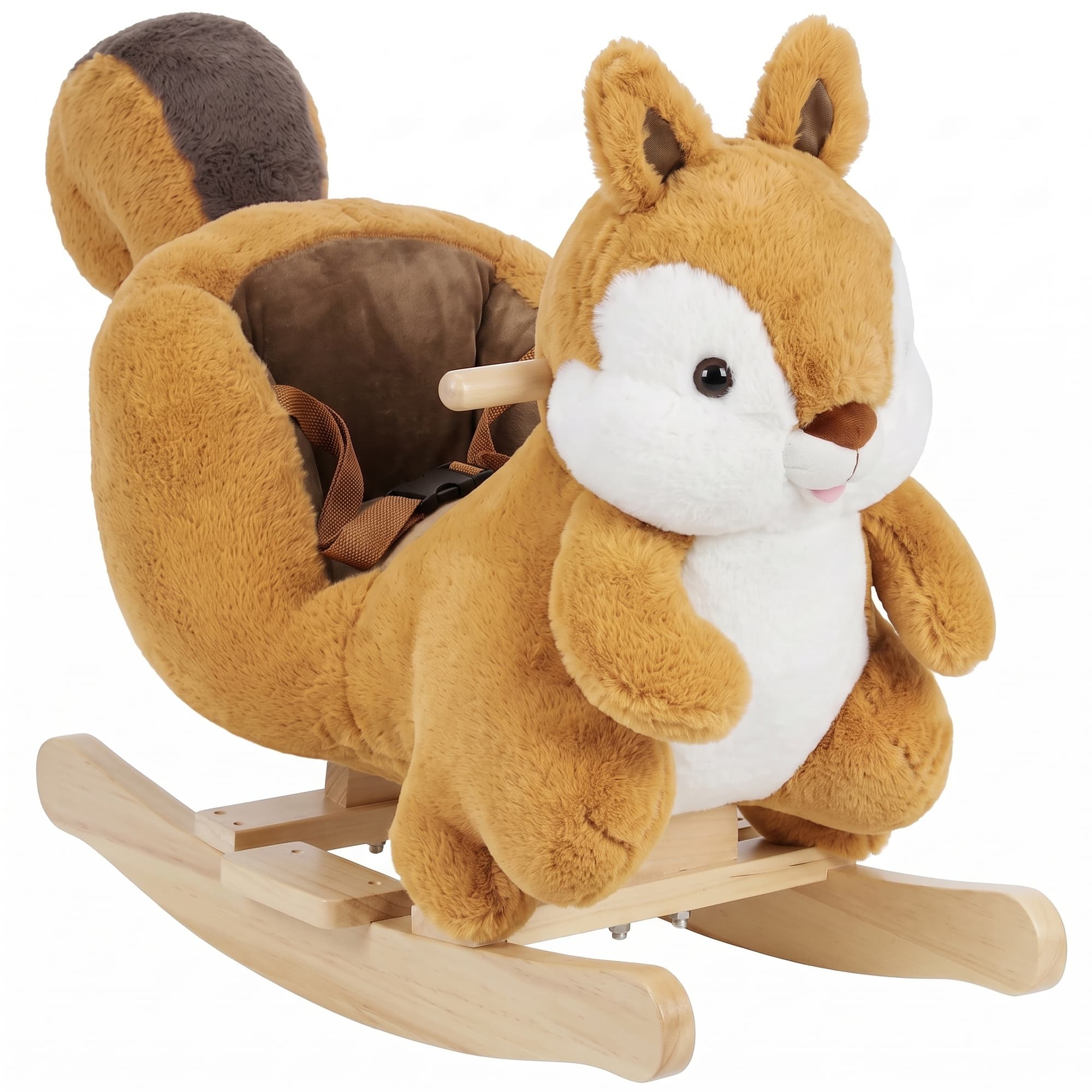 AIYAPLAY Cheval à bascule pour enfants 1-3 ans en peluche en forme d'écureuil, sons, ceinture de sécurité, marron