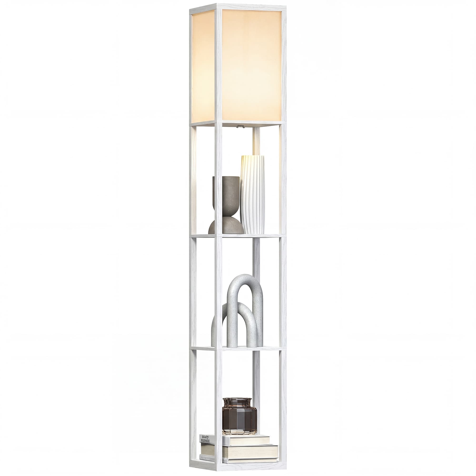 HOMCOM Lampadaire étagère Lampe étagère 26L x 26l x 160H cm 3 étagères 4 Niveaux MDF Blanc