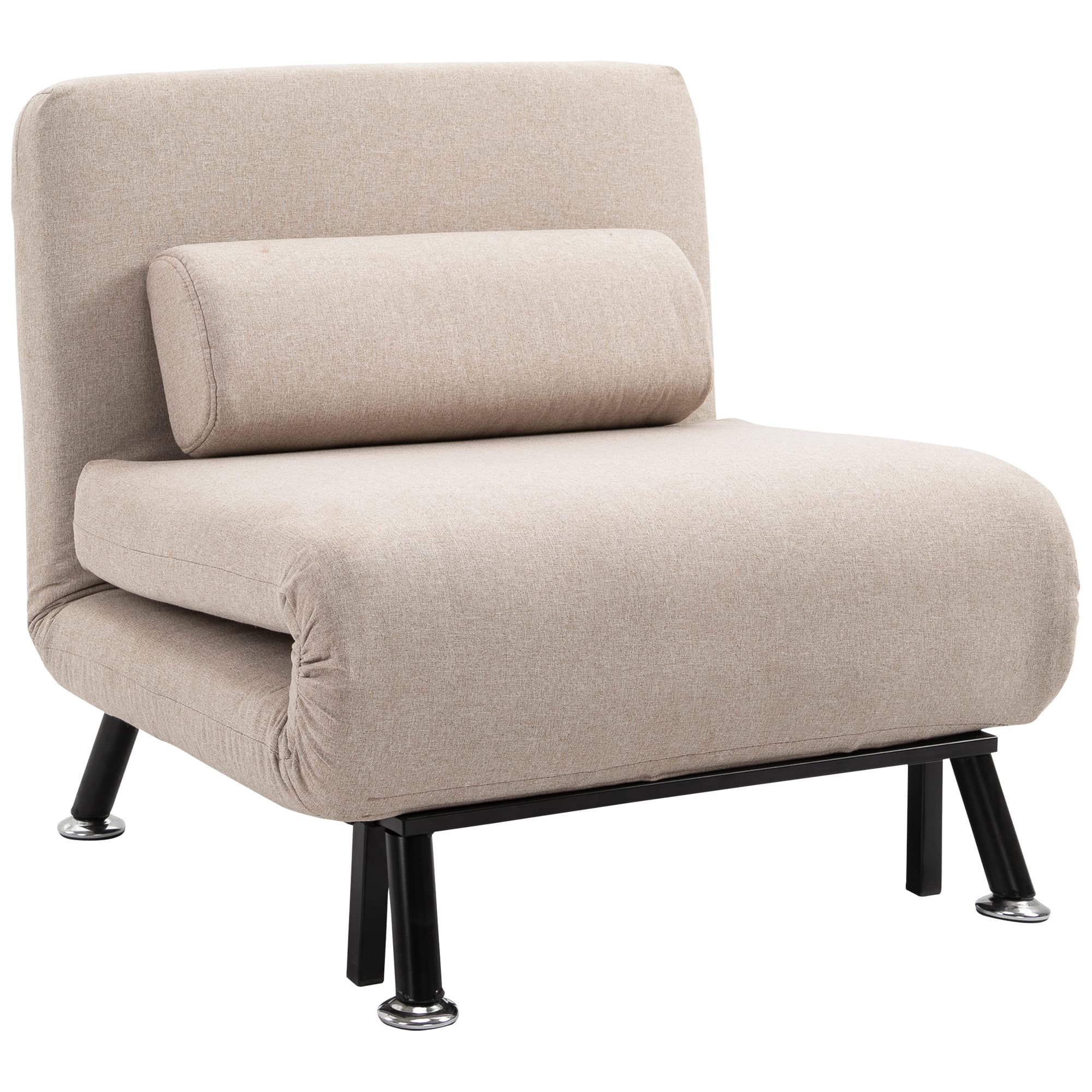 HOMCOM Fauteuil convertible 1 place, chauffeuse canapé-lit 3 en 1 avec dossier réglable, coussin inclus, charge 150 kg, beige