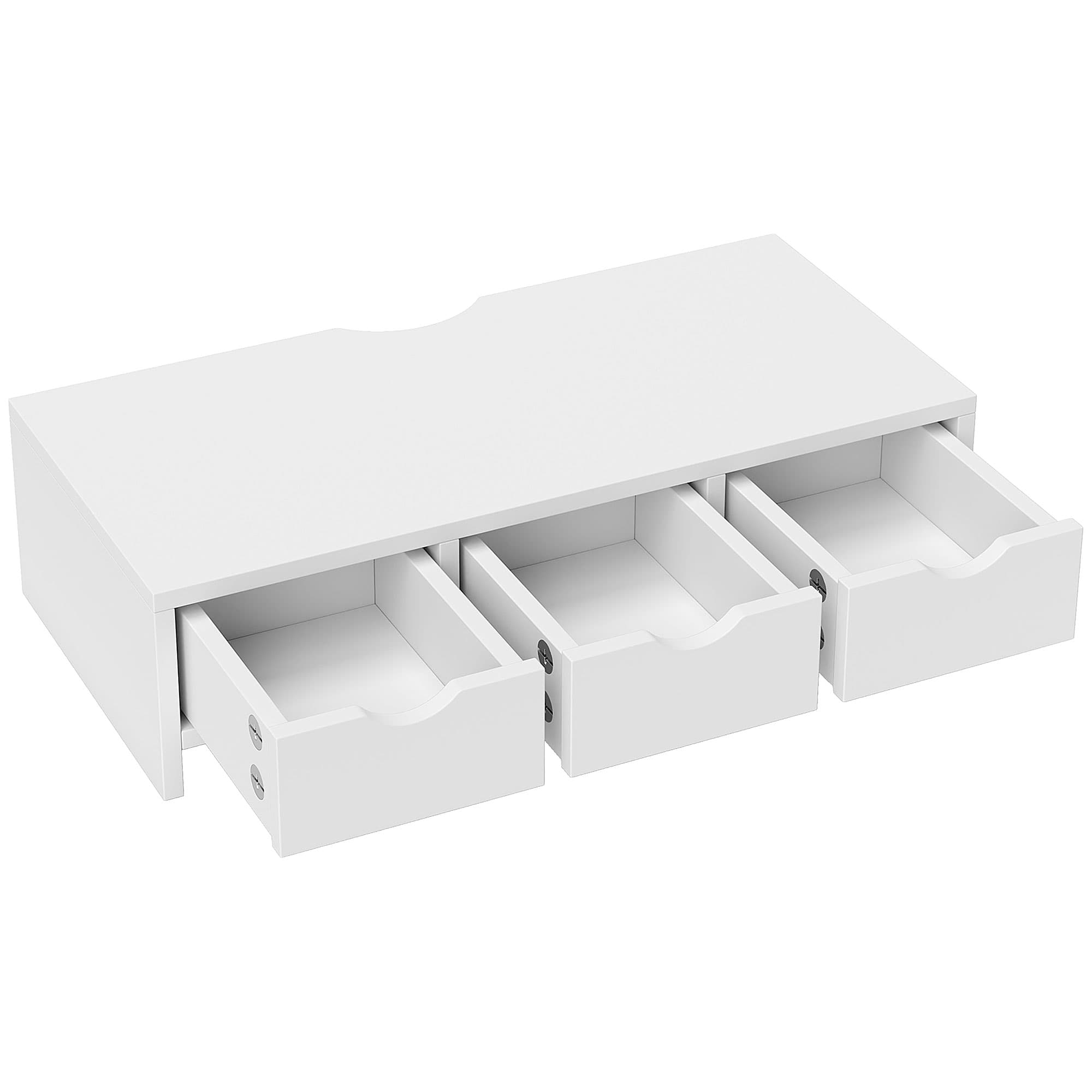 HOMCOM Rehausseur d'Écran, Support d'Écran de Bureau avec 3 Tiroirs pour PC Portable 51x24x13 cm Blanc