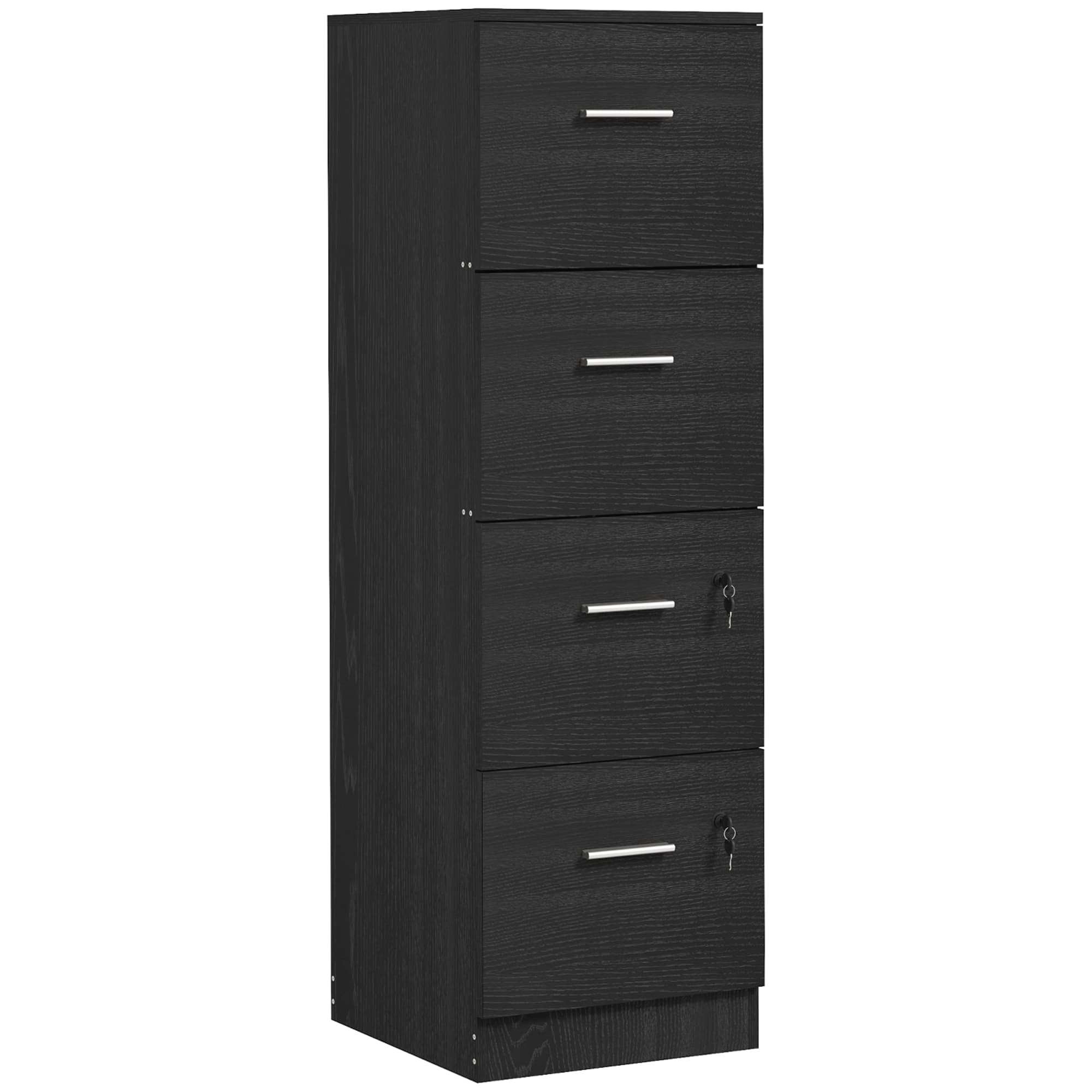 HOMCOM Caisson de bureau 4 tiroirs serrures barres réglables pour dossiers format A4 et lettre 40x42x130,8 cm Noir