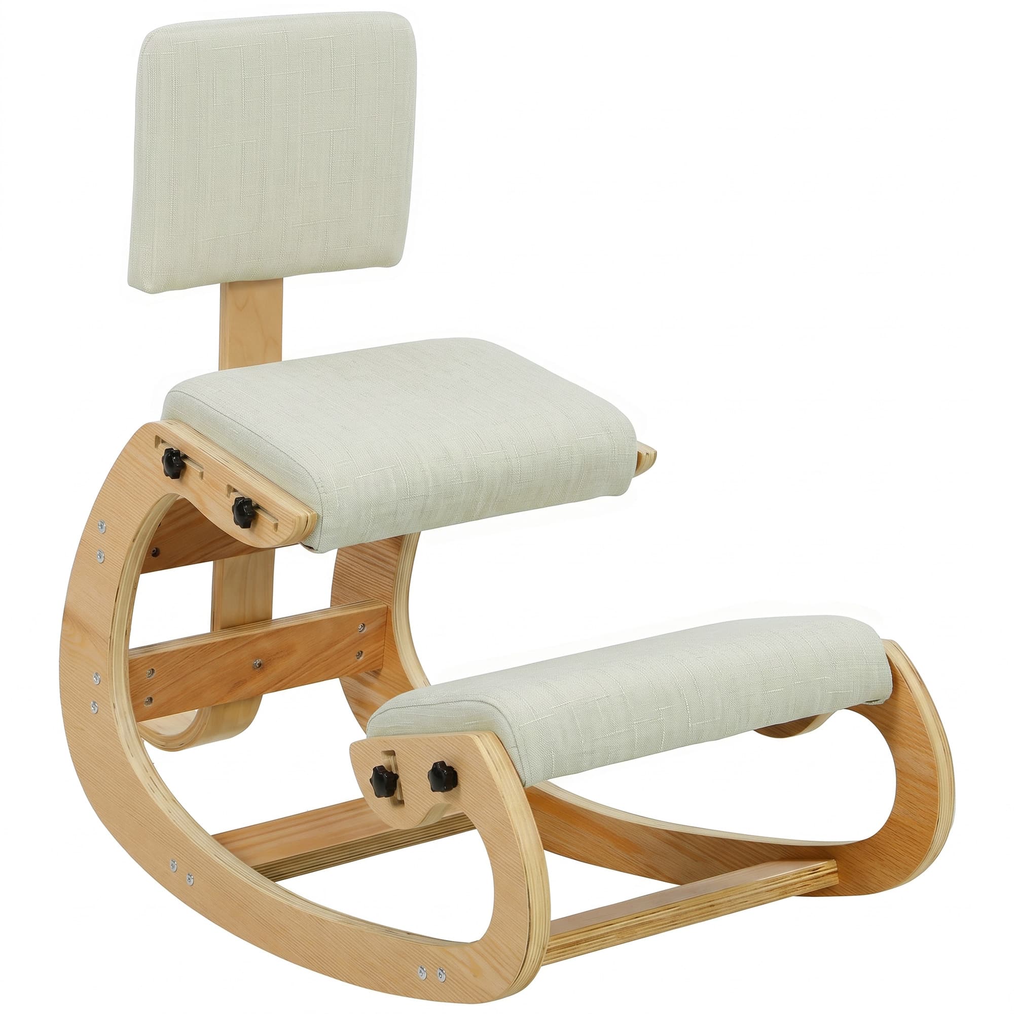 HOMCOM Chaise à genoux ergonomique en tissu effet lin et contreplaqué de bouleau, Crème
