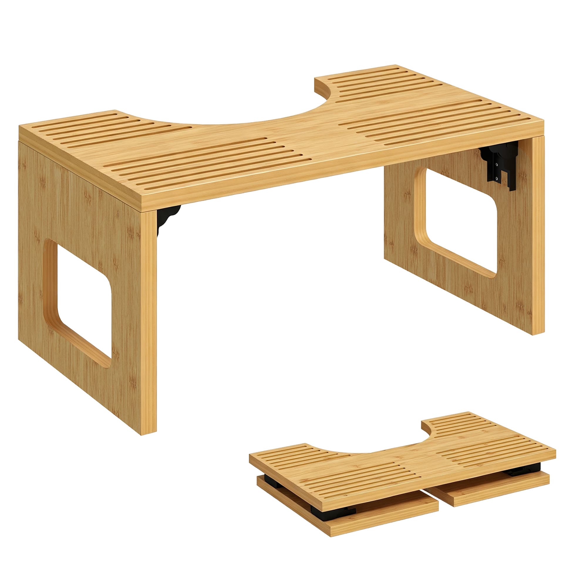 HOMCOM Tabouret WC en bambou pliable pour salle de bain, antidérapant, pour adultes, Chêne